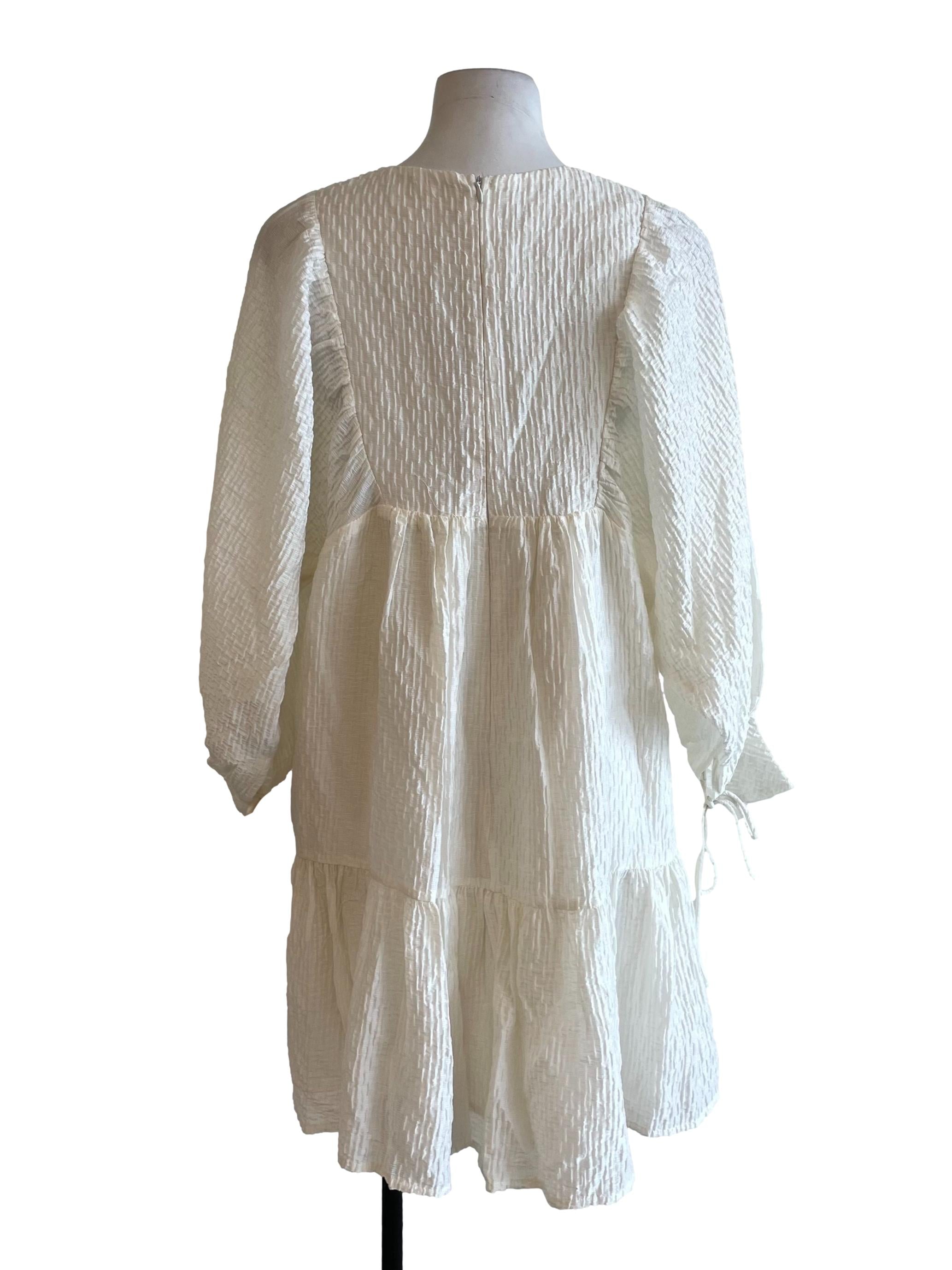 Off White Puffy V Neck Dress