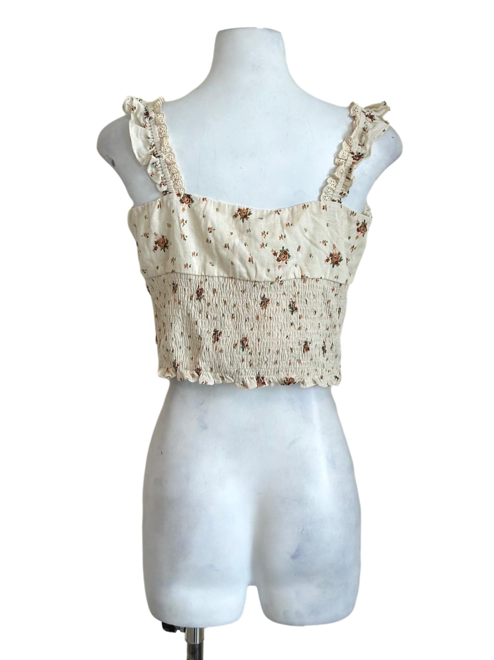 Cream Floral Smocked Cami Top