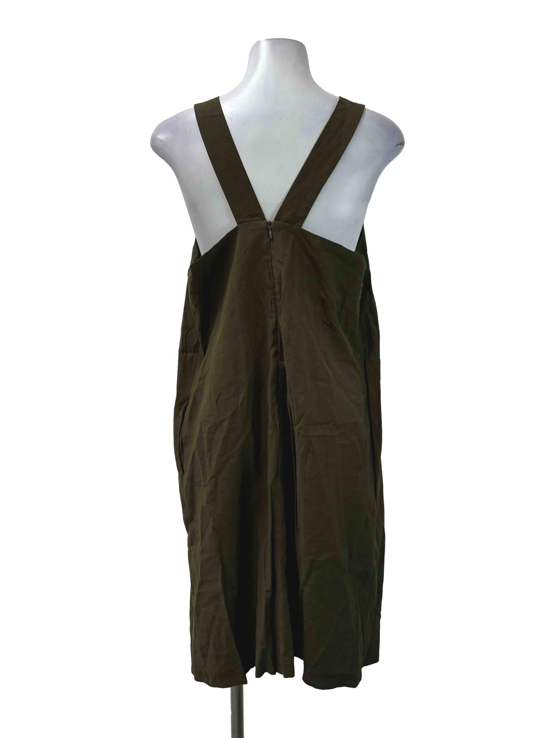 Army Green Round Neck Flare Edge Dress