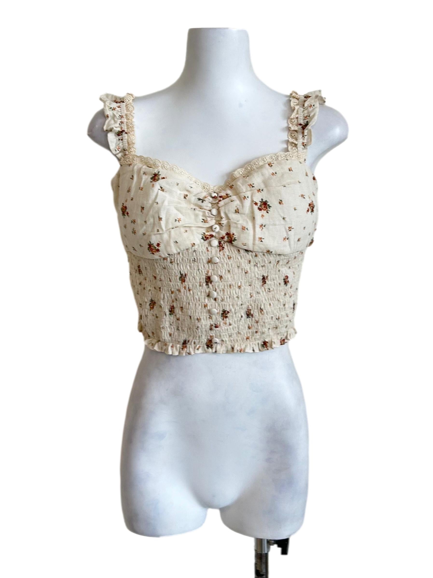 Cream Floral Smocked Cami Top