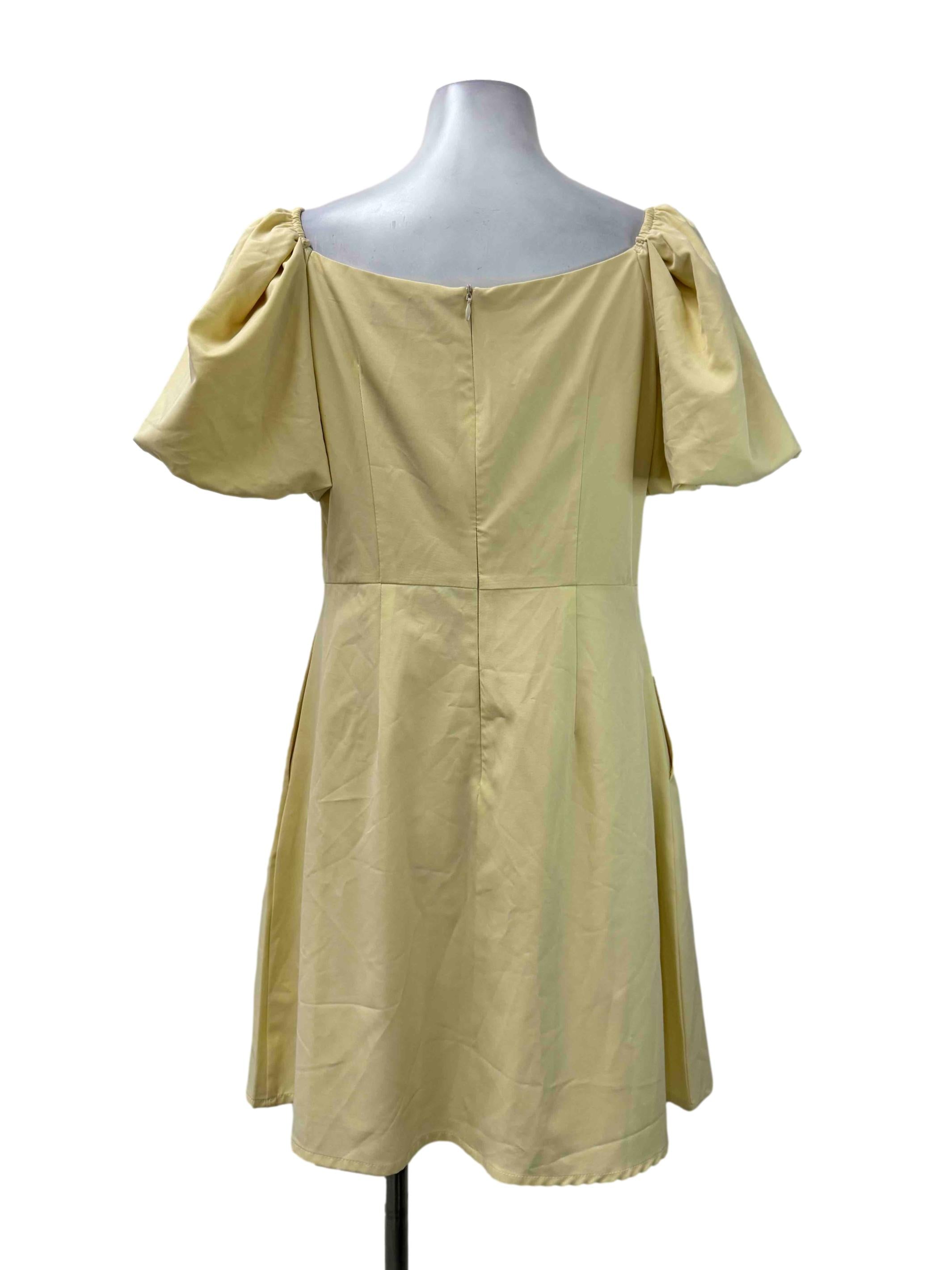 Pastel Yellow Puffy Sleeves Dress