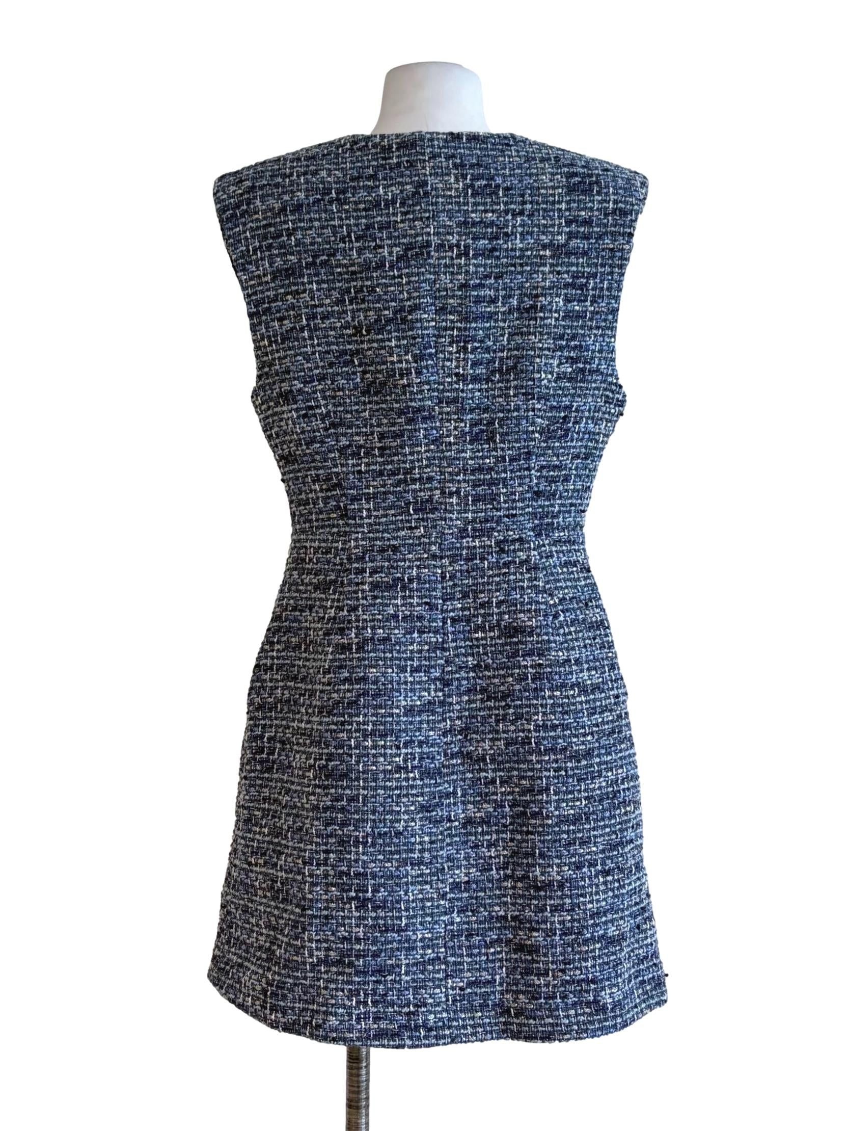 Denim Blue Tweed Sleeveless Dress