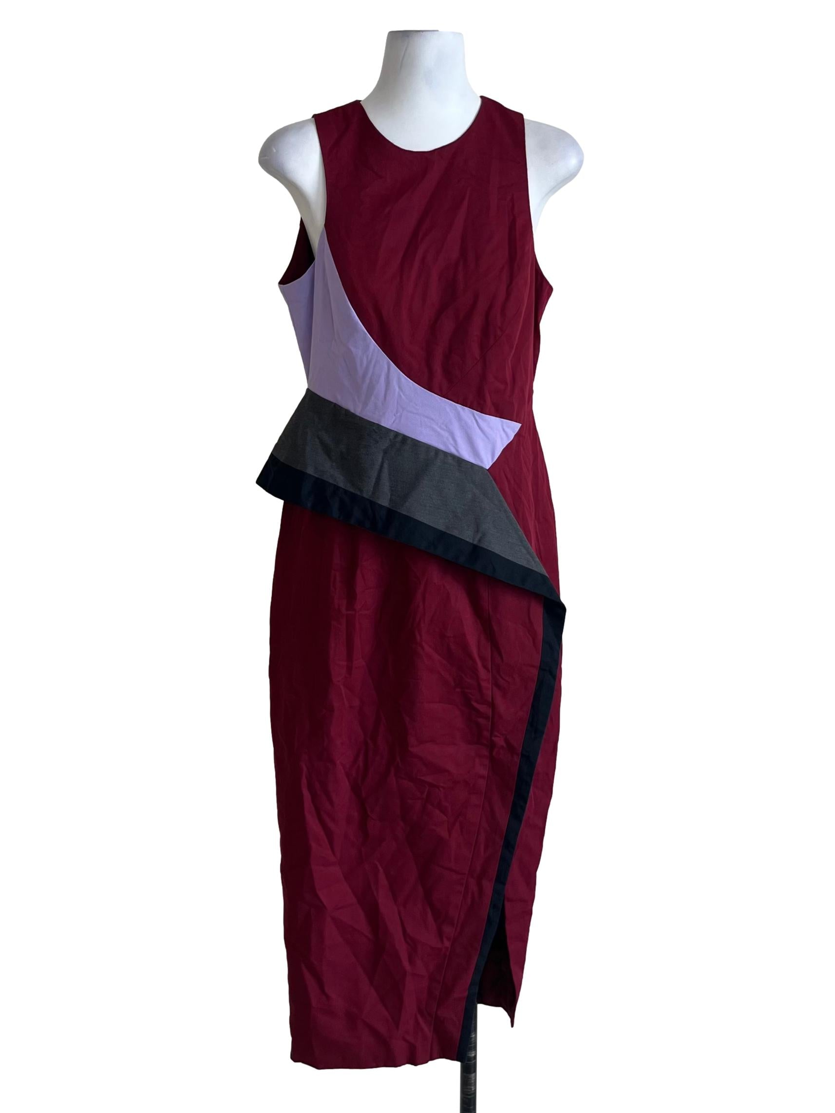 Wine Red Jewel Neckline A-Line Dress