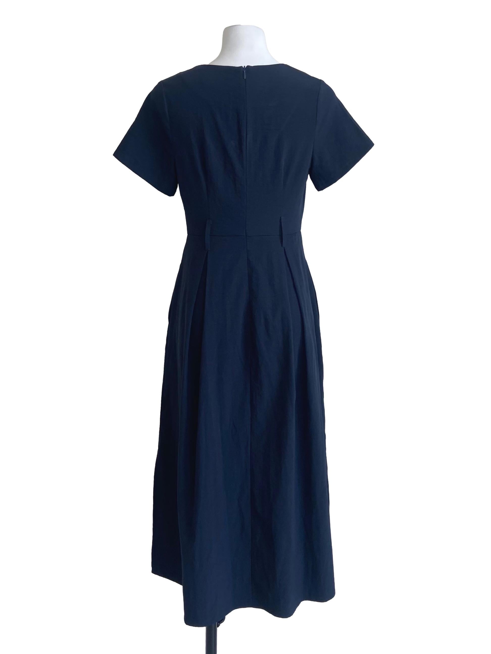 Navy Blue V Neck Slit Shift Dress