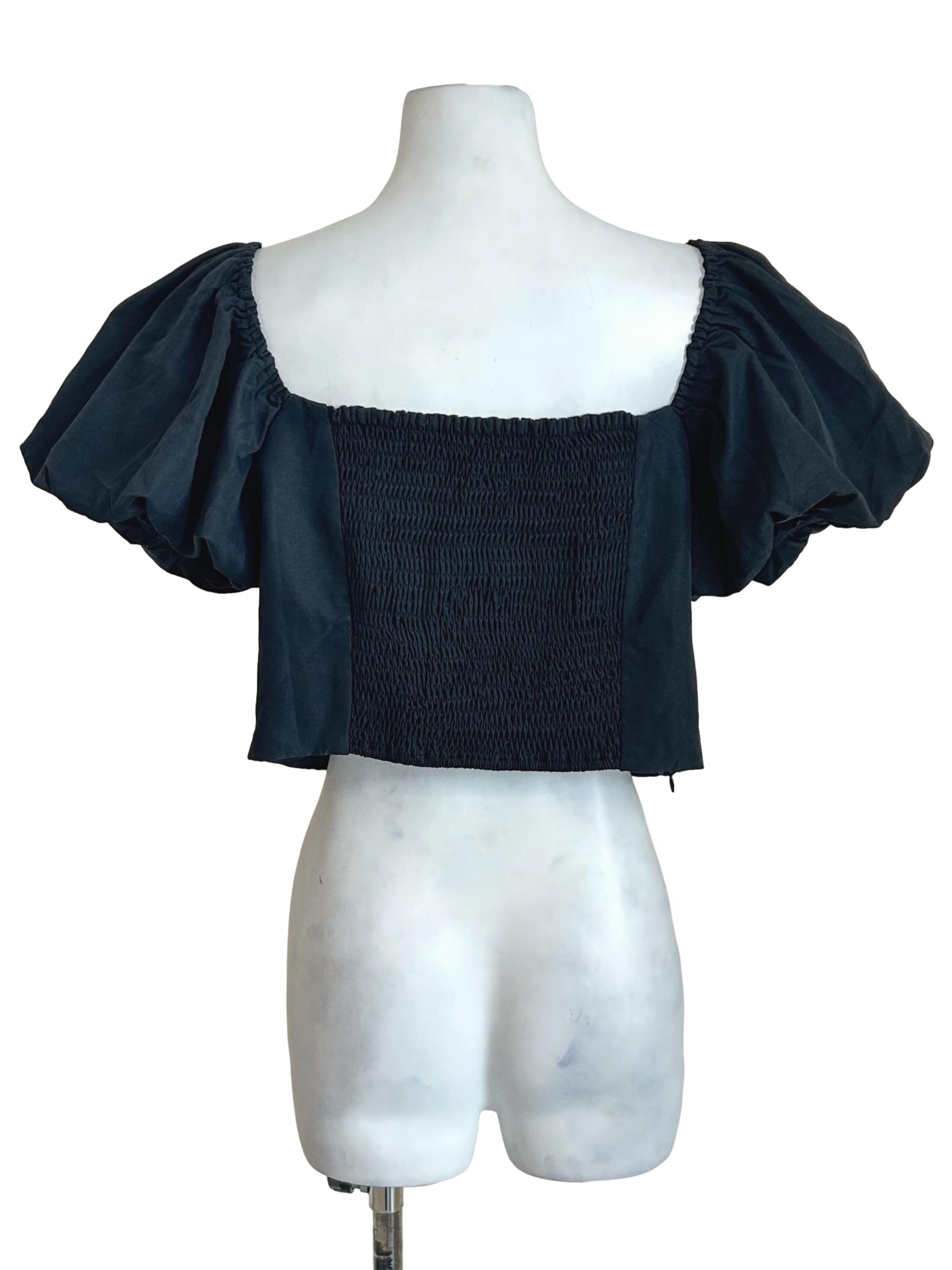 Black Pleated Lace Crop Top