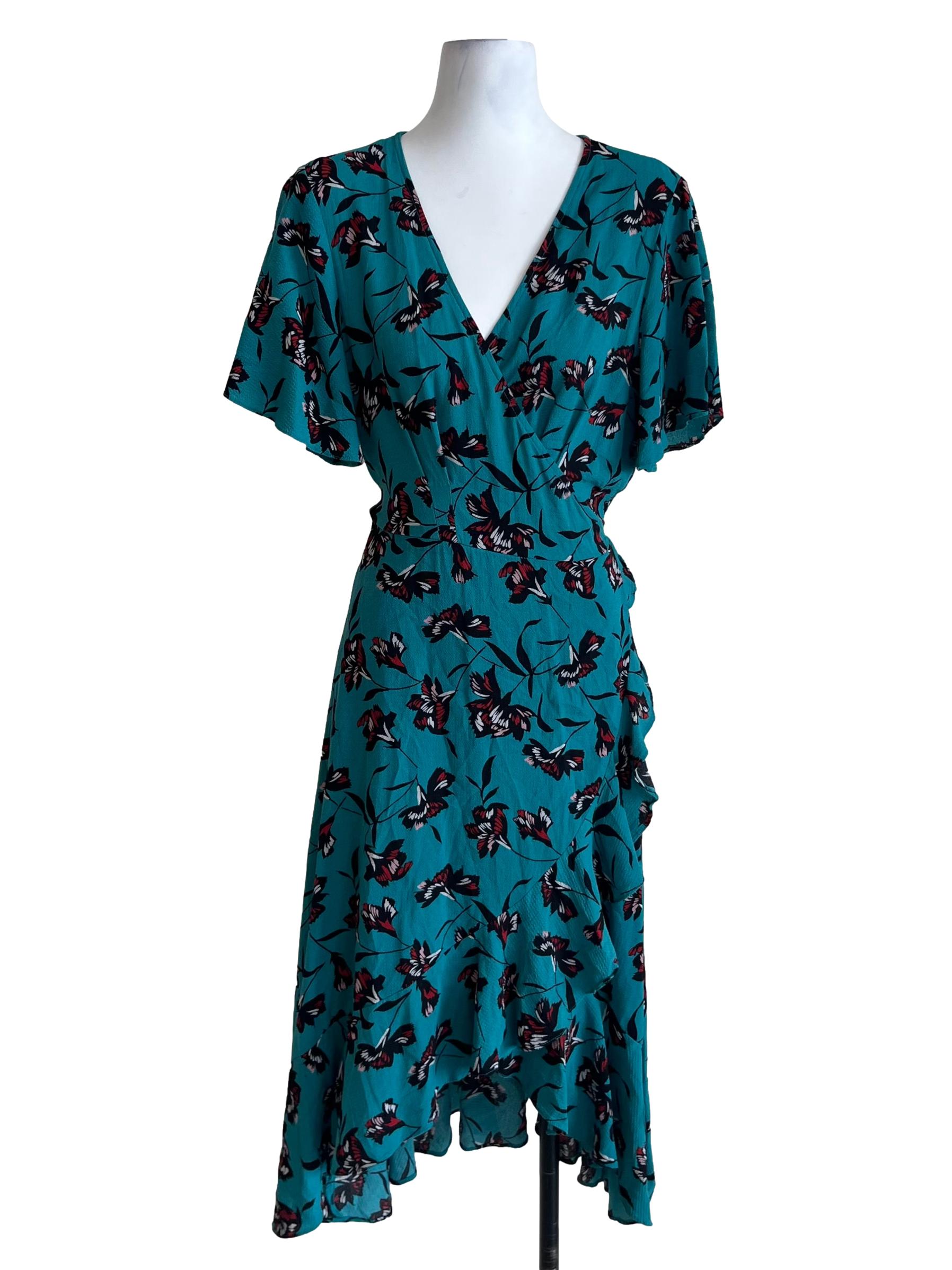 Ocean Blue Floral Wrap Dress