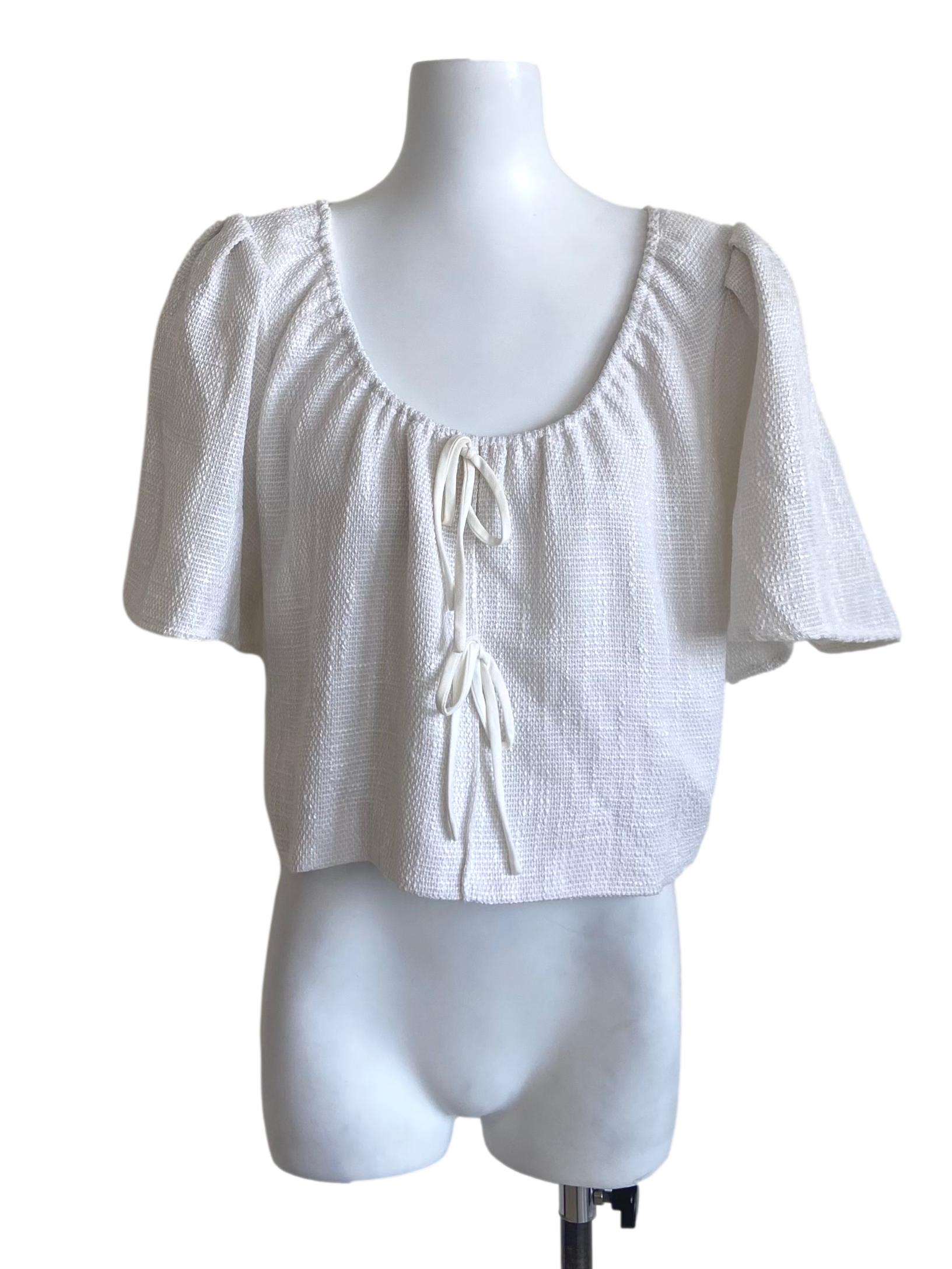 White Jewel Neck Blouse