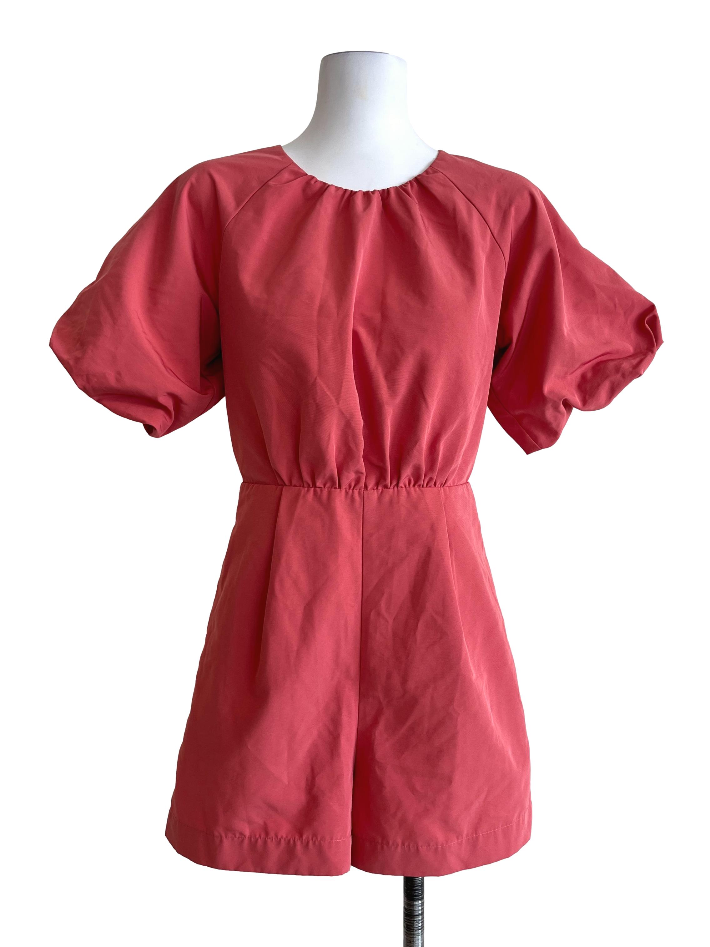 Rose Red Halter Puff Sleeve Romper LB