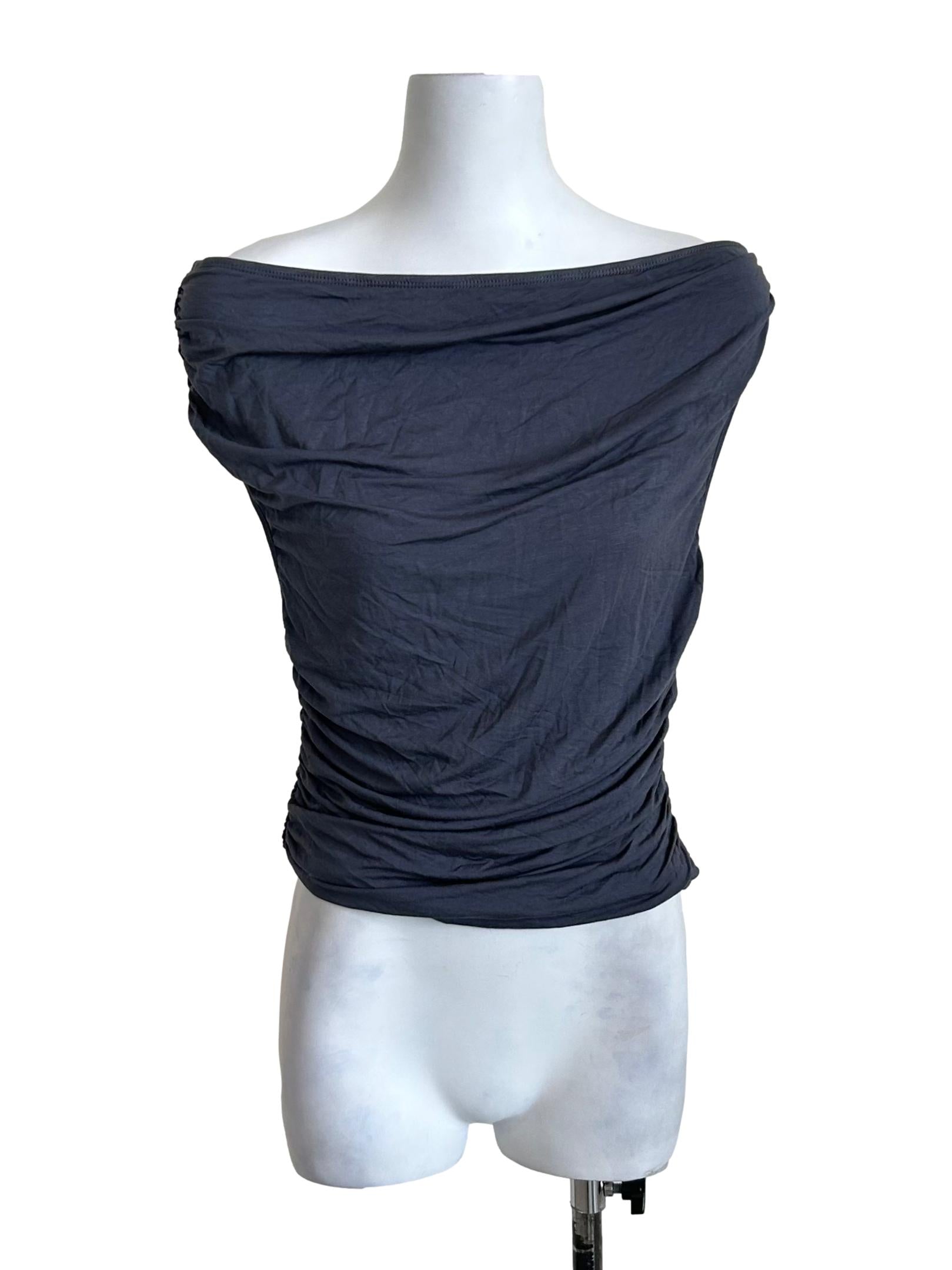 Charcoal Grey Ruched Bardot Top