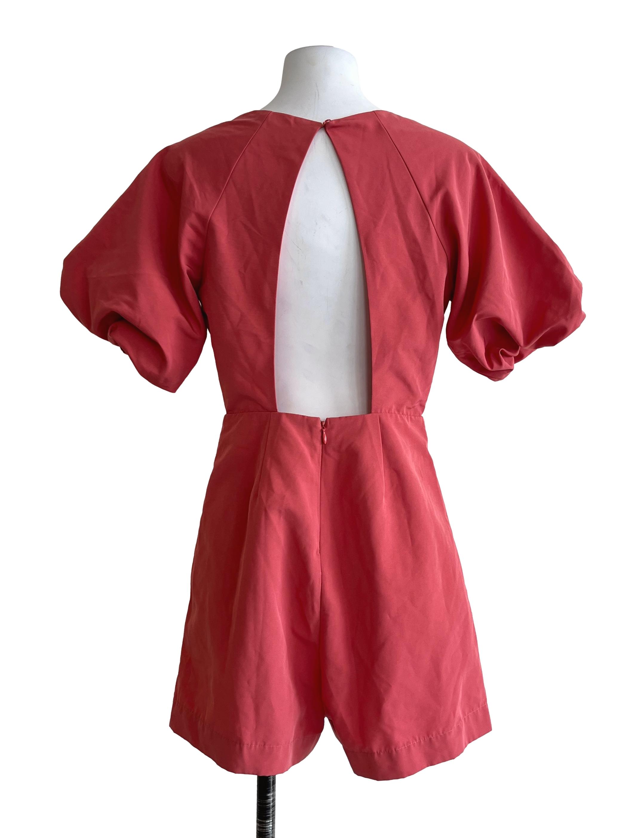Rose Red Halter Puff Sleeve Romper LB
