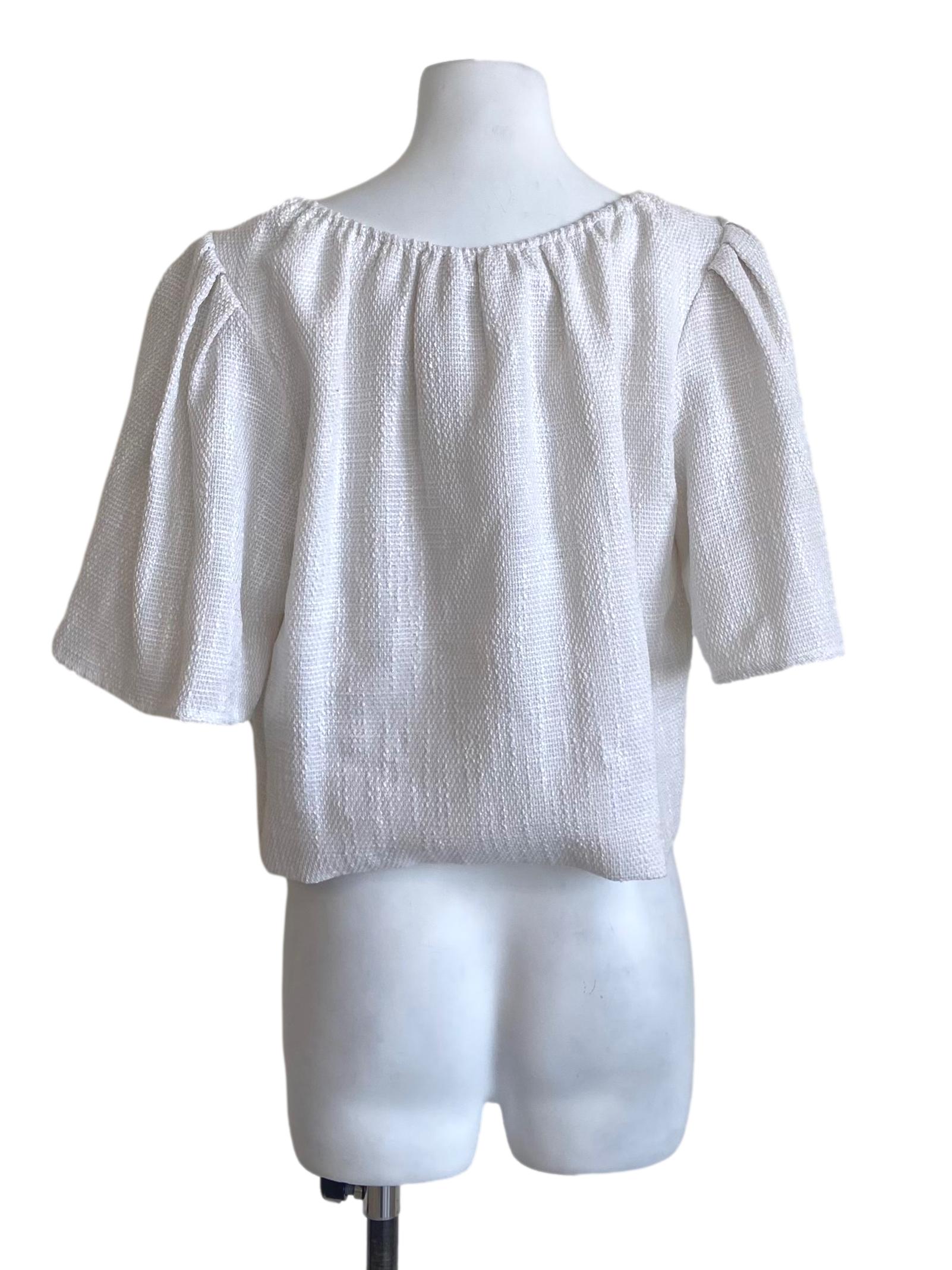 White Jewel Neck Blouse