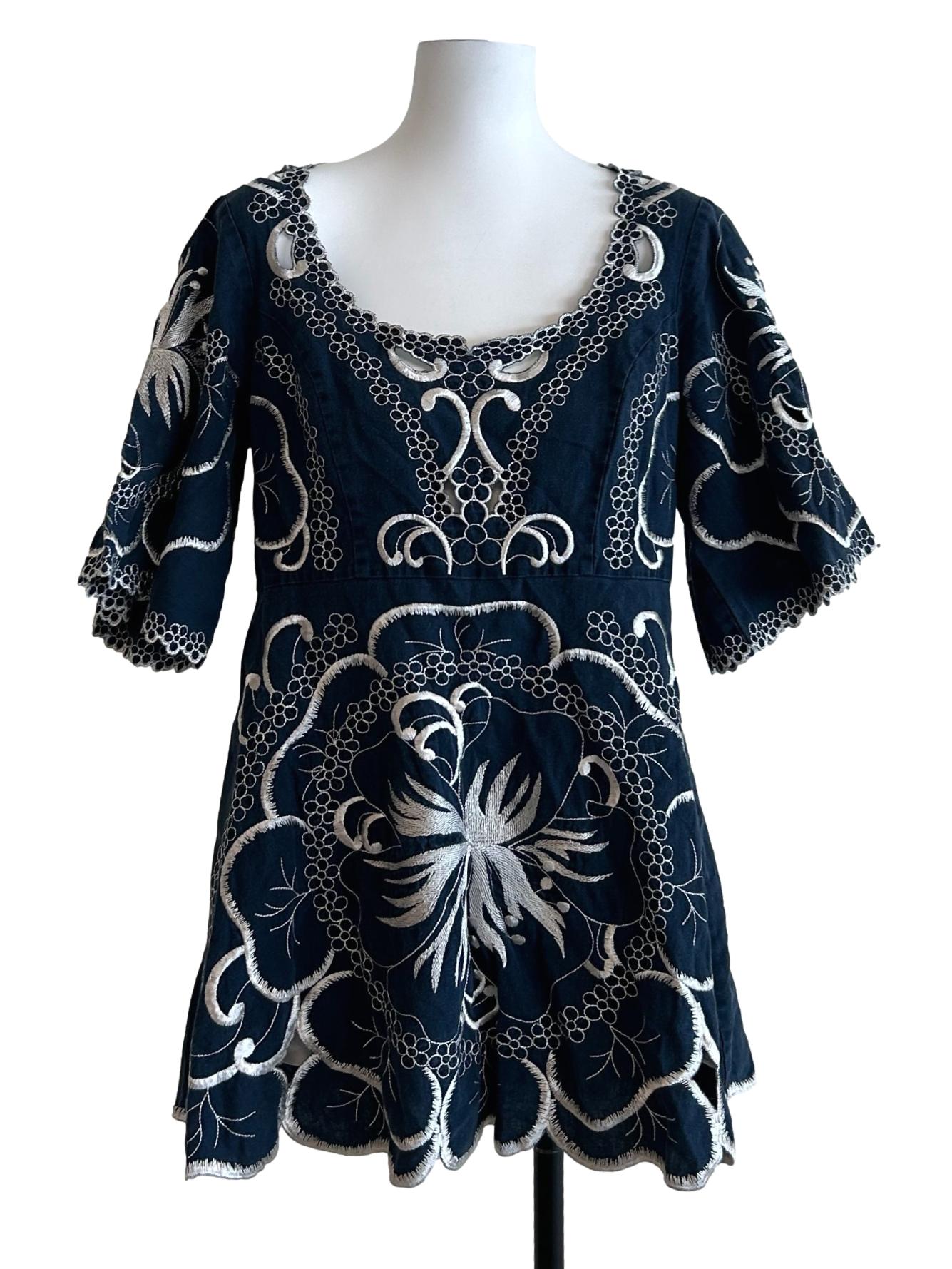 Faded Blue Embroidered Dress