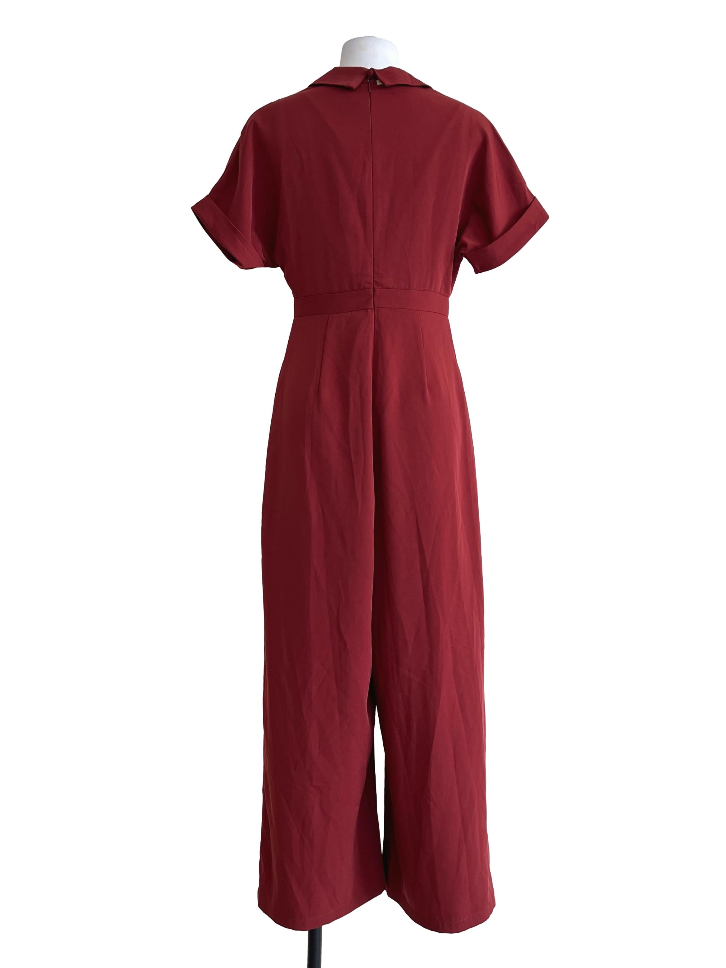 Apple Red V-Neck Short Sleeve Jumpsuit