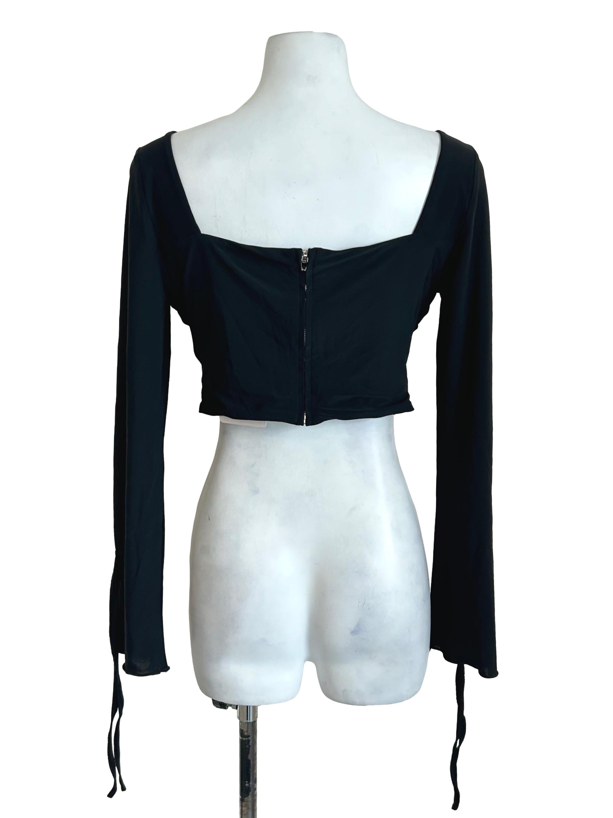 Black Ruched Long Sleeve Crop Top