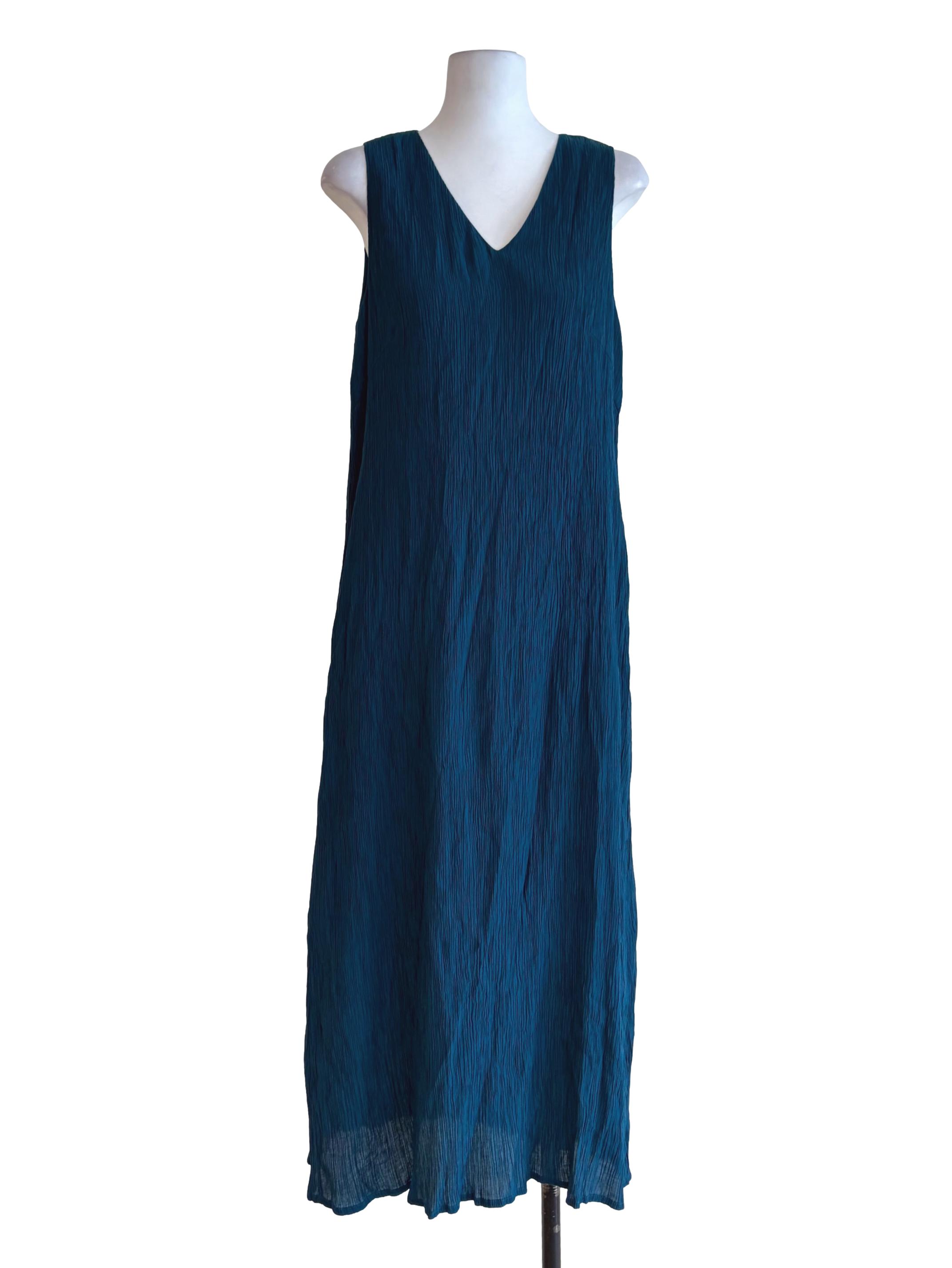 Teal Blue Shift Rumpled Sleeveless Dress