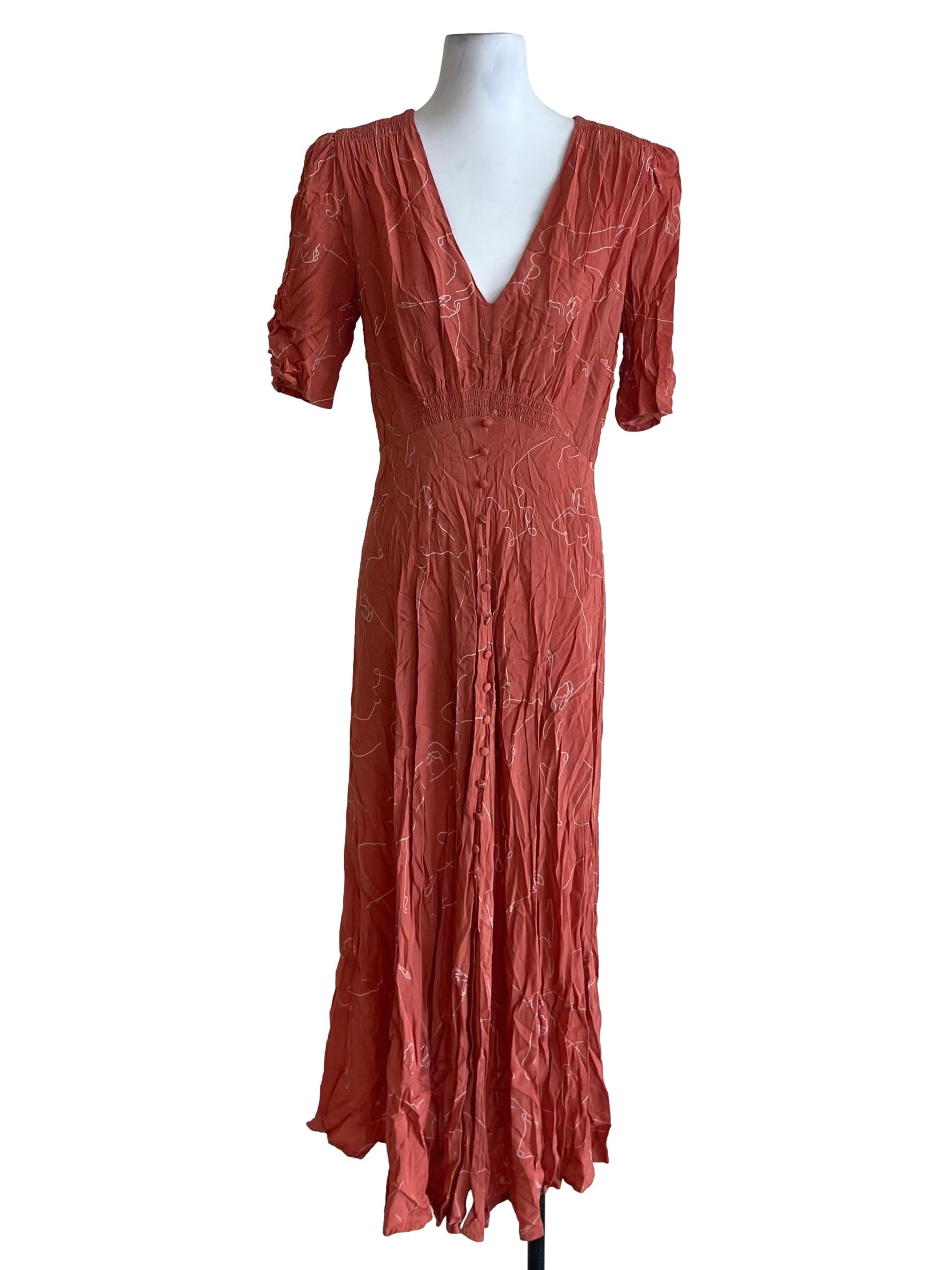 Coral Pink V-Neck Empire Dress