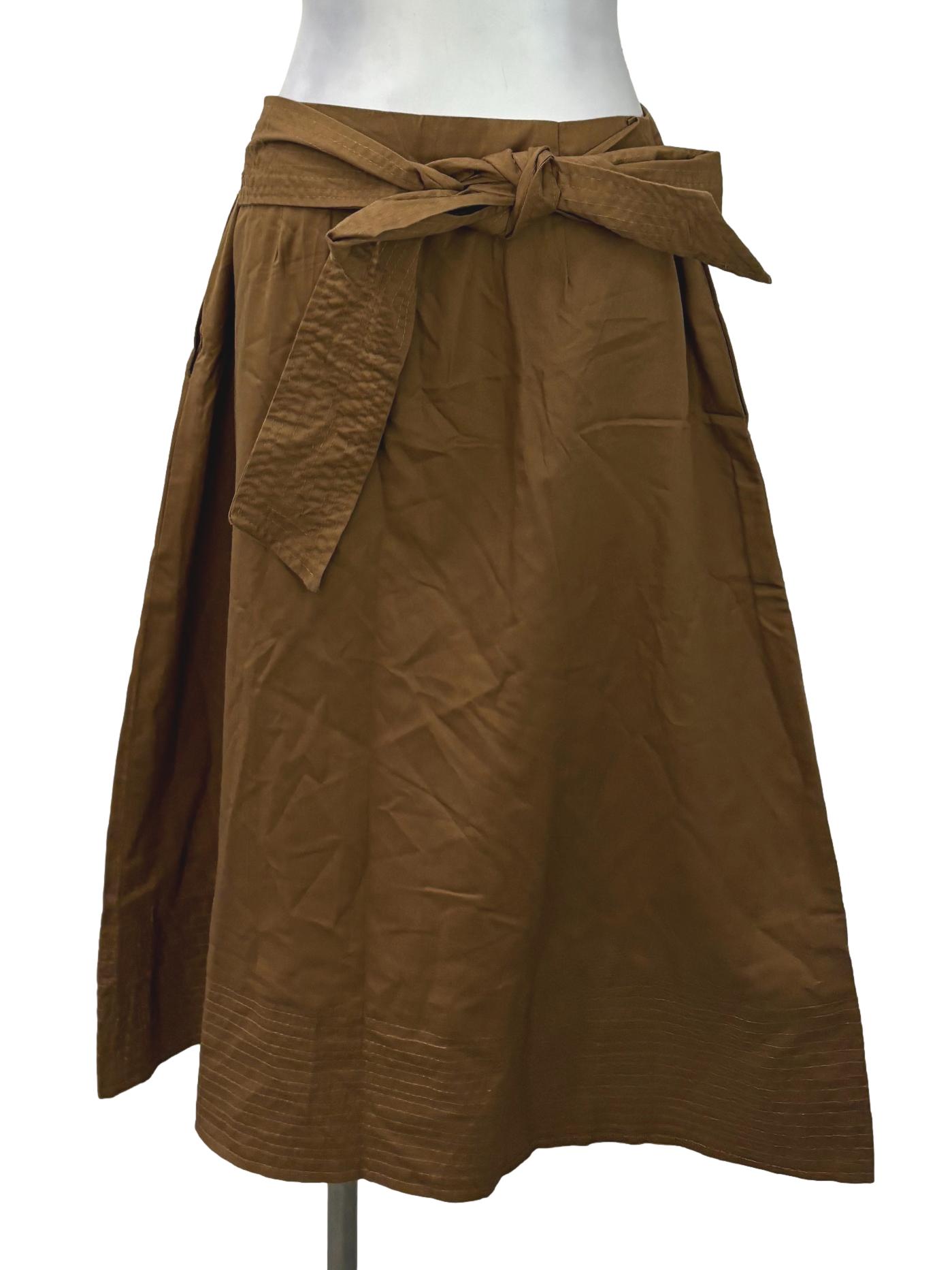 Brown Tie Back Midi Skirt