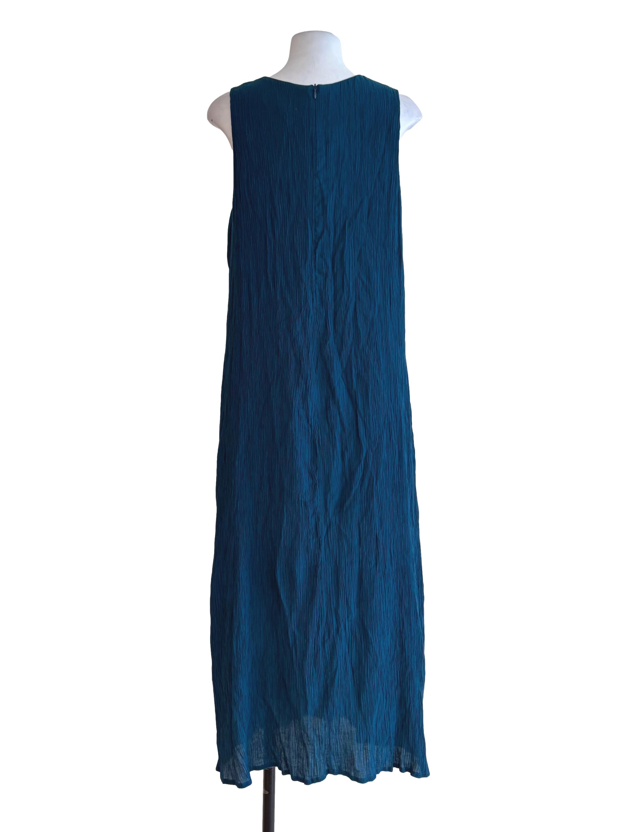 Teal Blue Shift Rumpled Sleeveless Dress