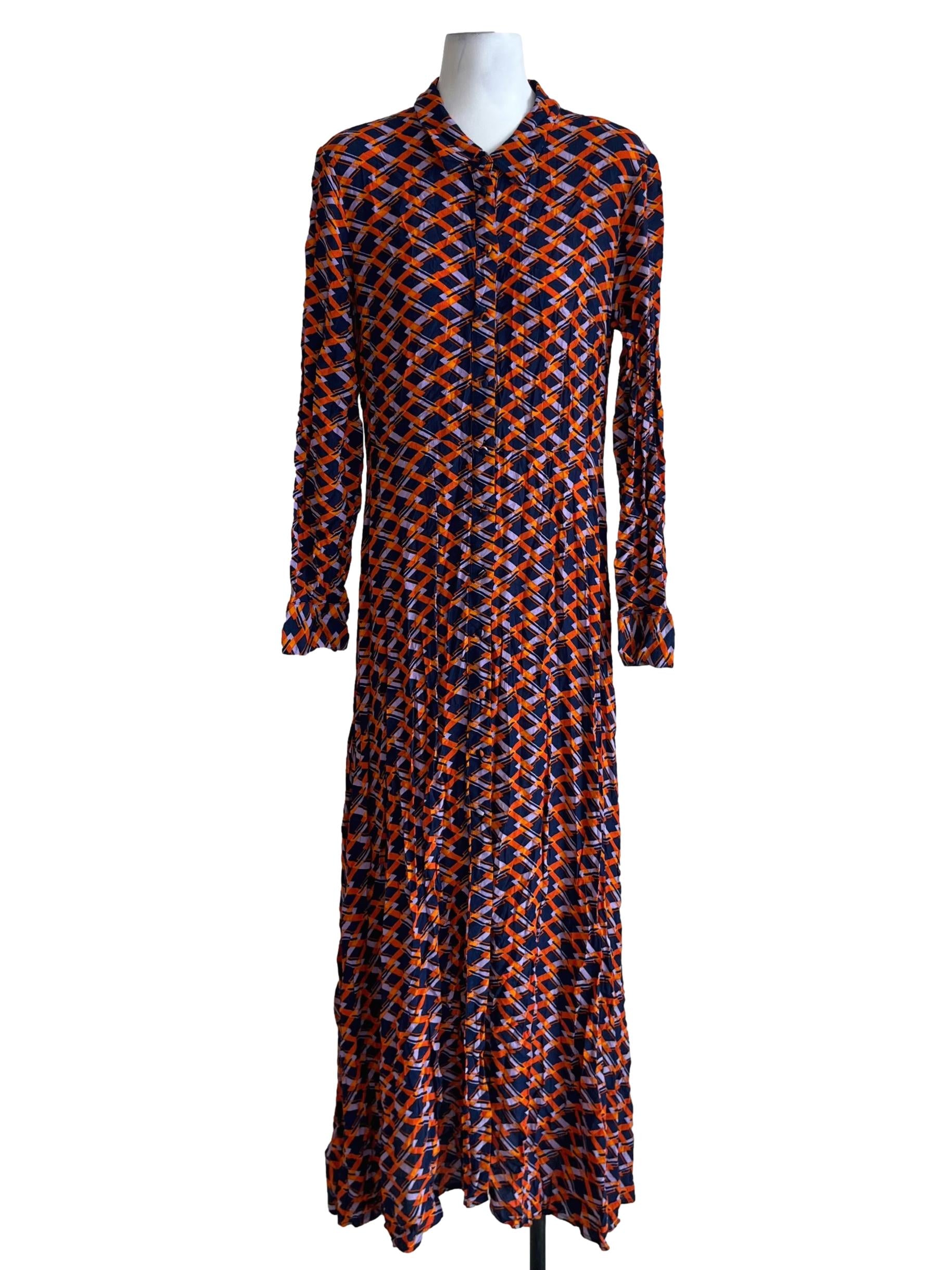 Navy Blue Orange Wing Collar Empire Dress