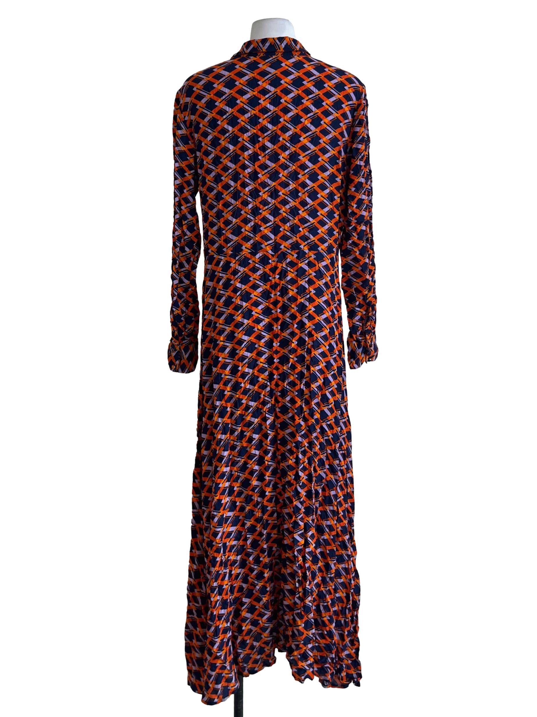 Navy Blue Orange Wing Collar Empire Dress