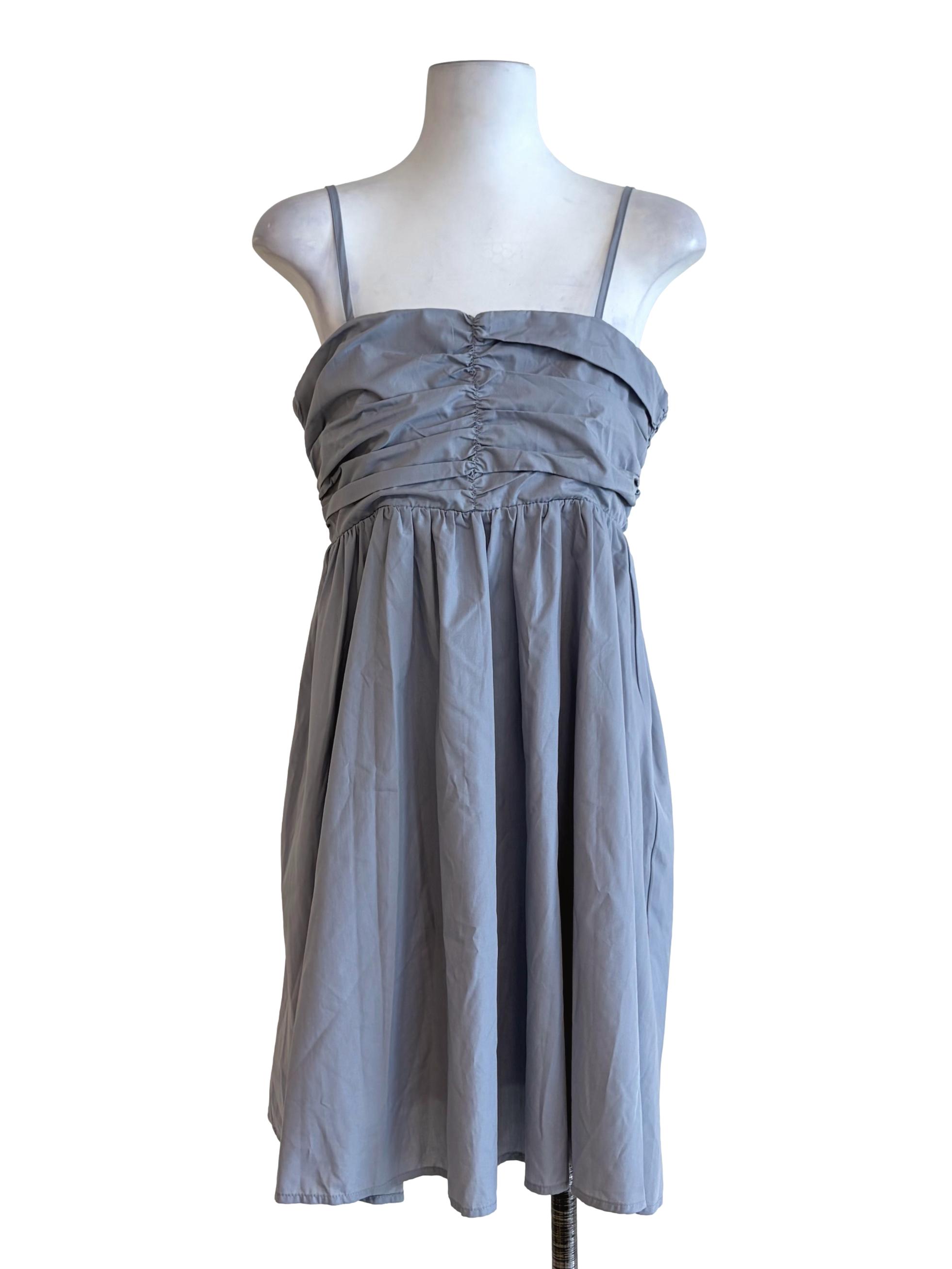 Stone Blue Rumpled Spaghetti Strap Babydoll Dress TTR
