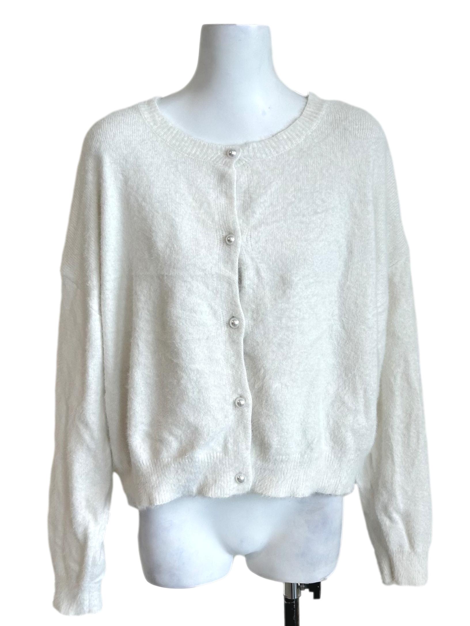 White Pearl Button Knit Cardigan