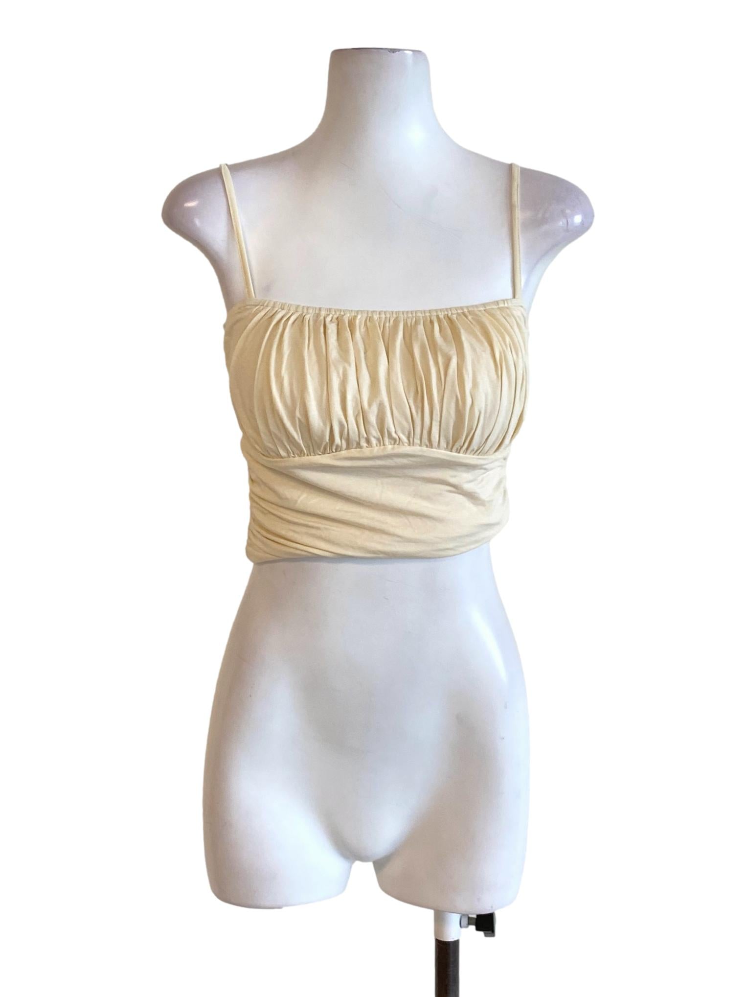 Parmesan Yellow Spaghetti Strap Waisted Cropped Top