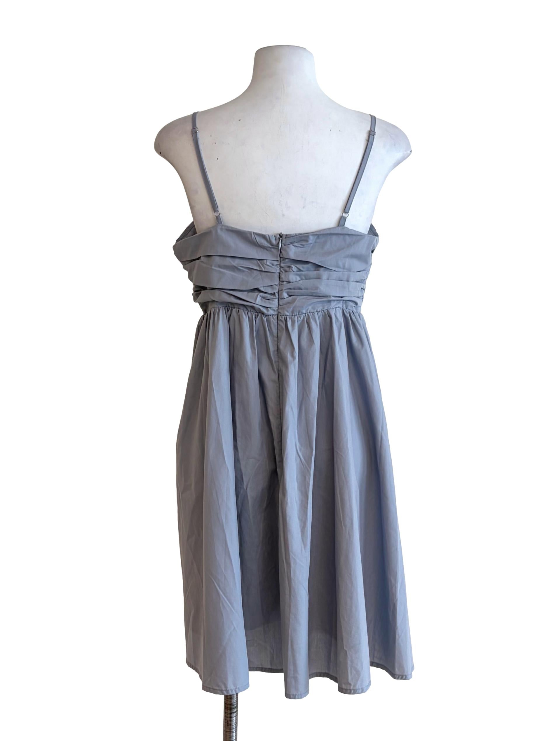 Stone Blue Rumpled Spaghetti Strap Babydoll Dress TTR