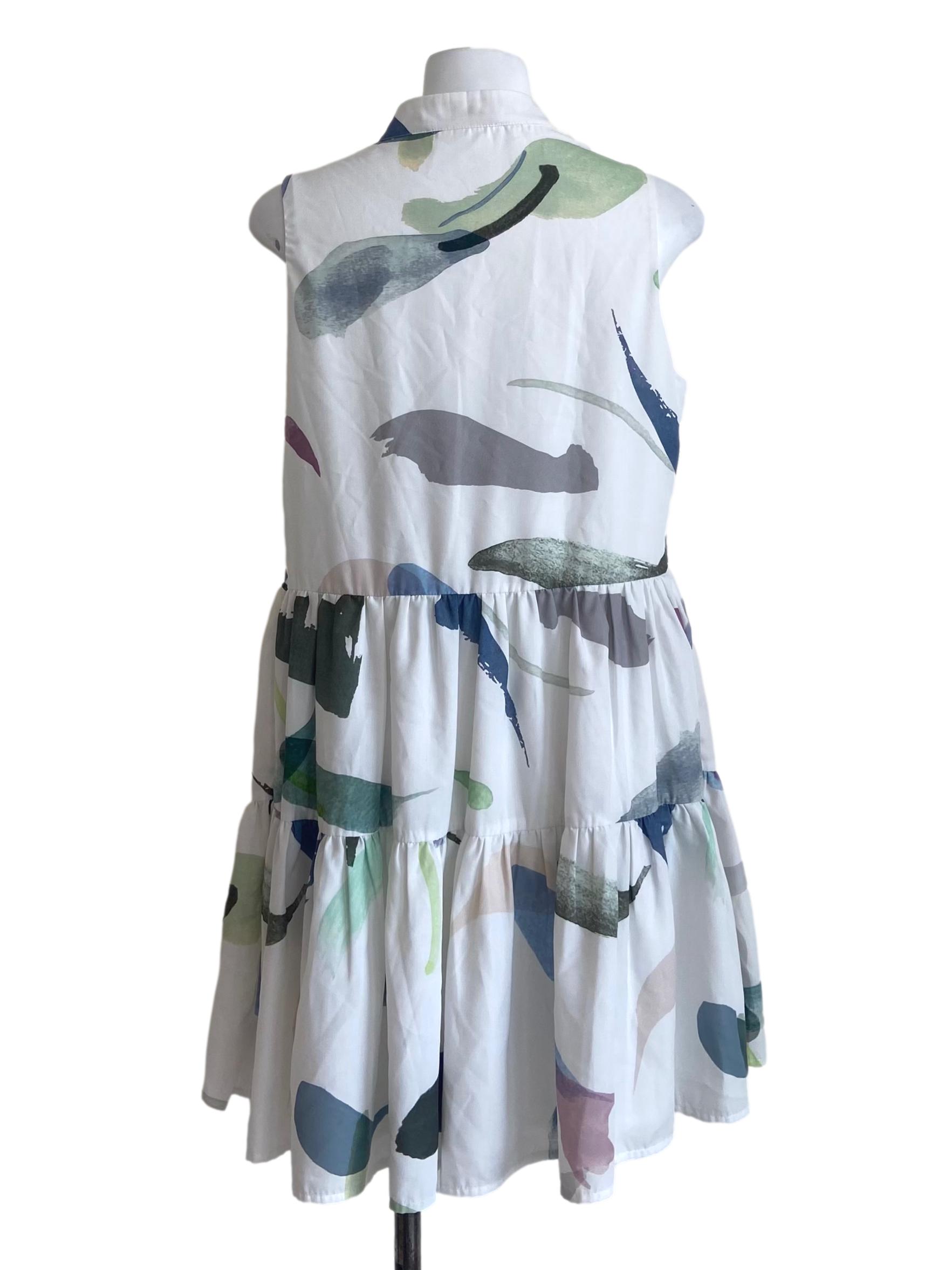 White & Green Sleeveless Layered Dress