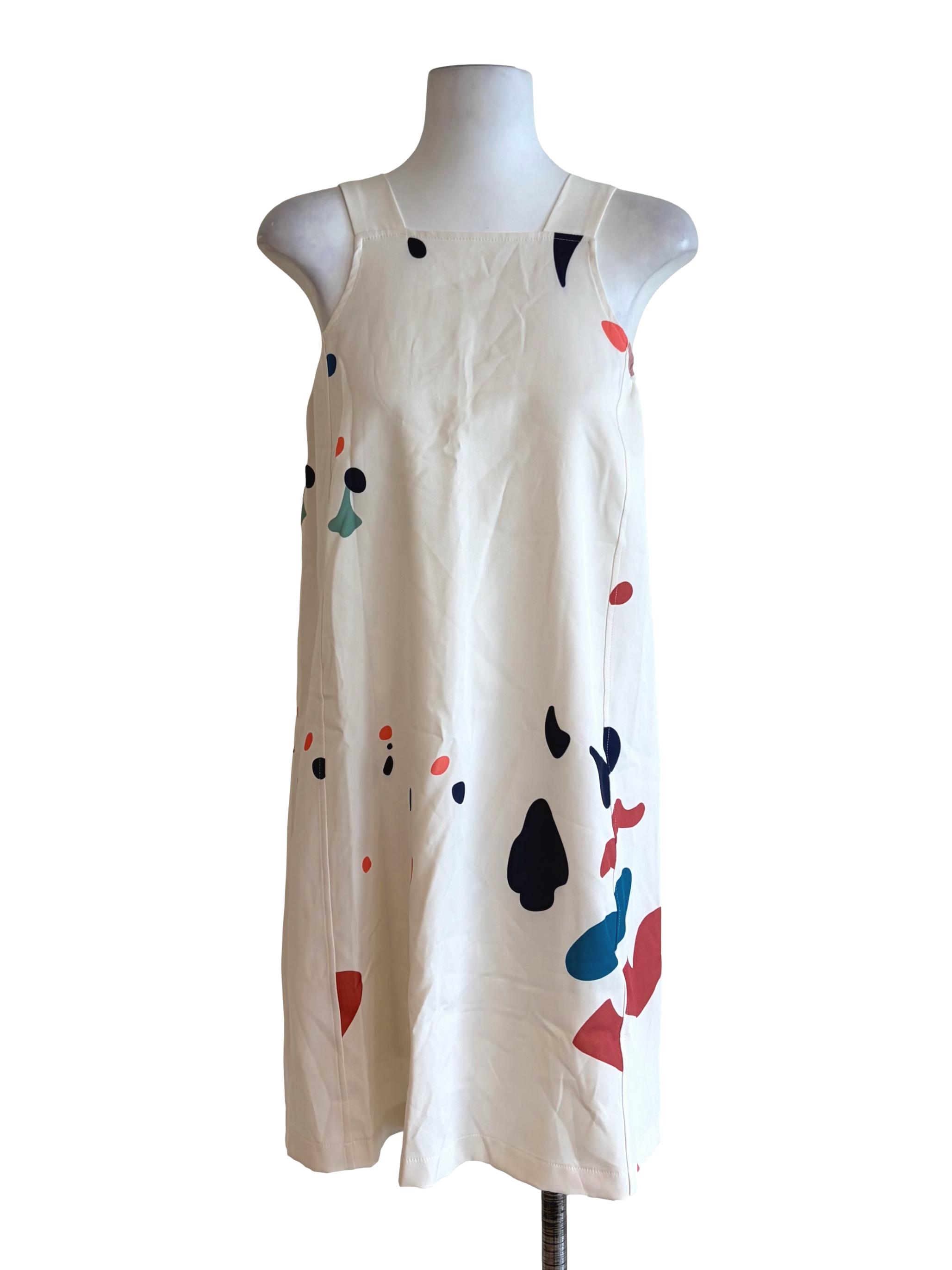 Dove White Colourful Abstract Blobs Sleeveless Dress