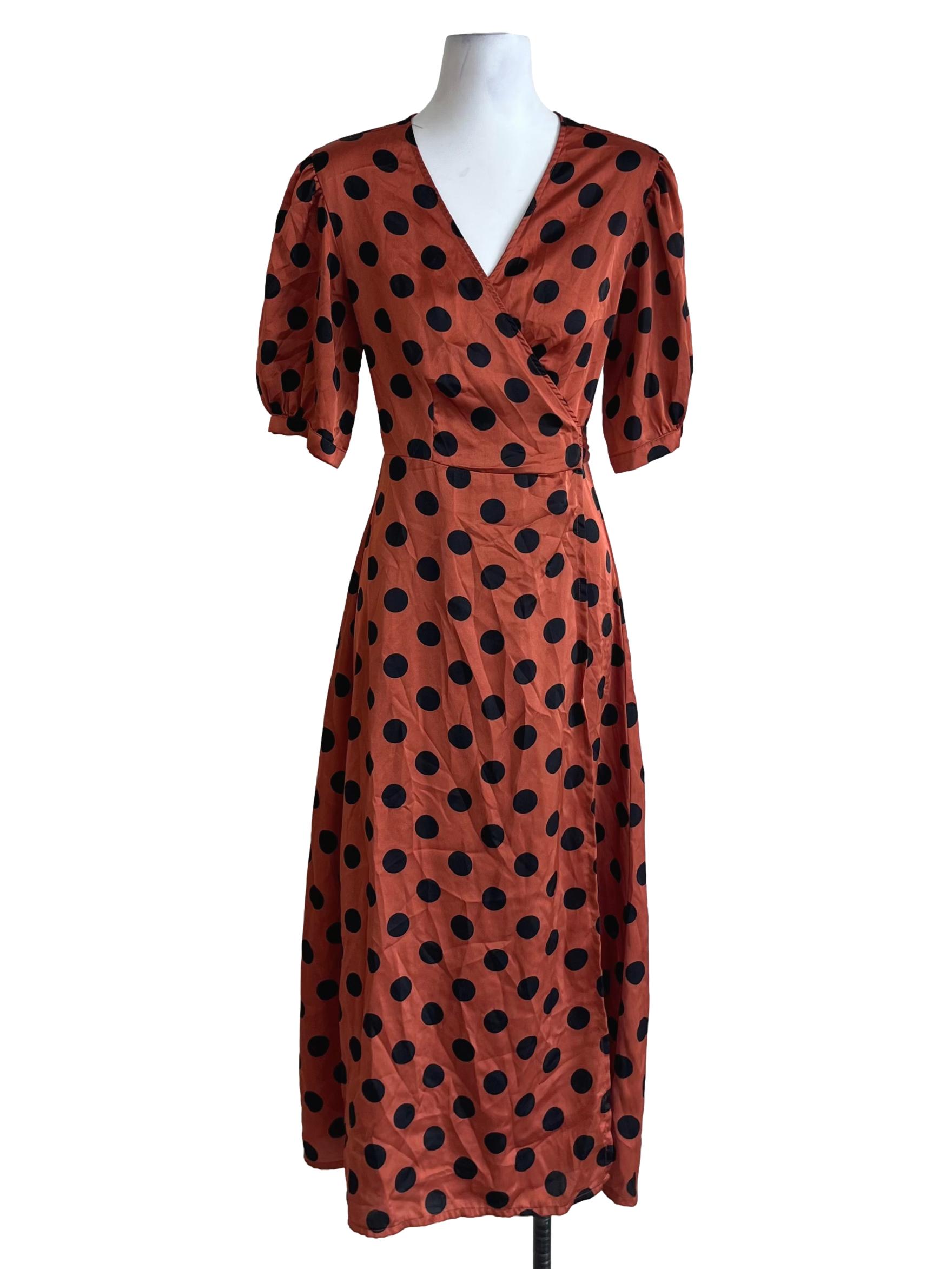 Amber Orange Polka Dot Wrap Dress
