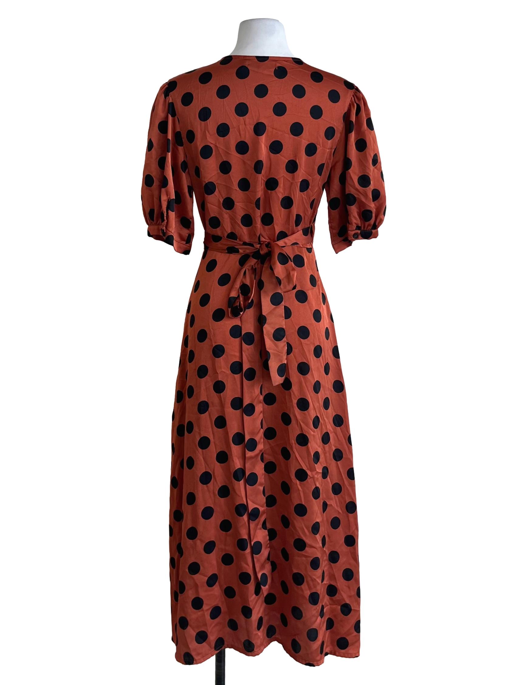 Amber Orange Polka Dot Wrap Dress