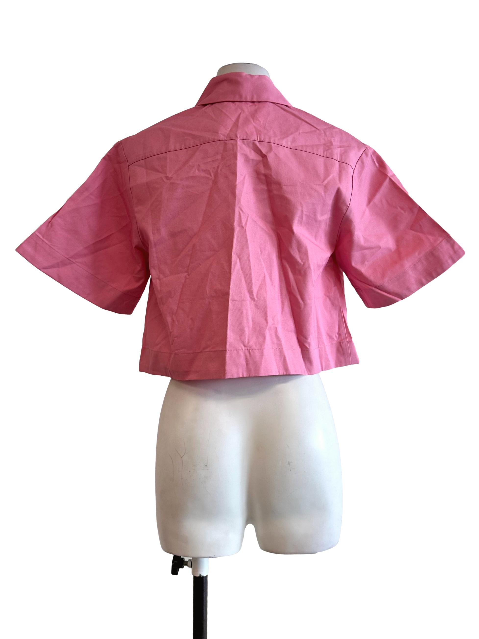 Punch Pink Collar Button Top LB