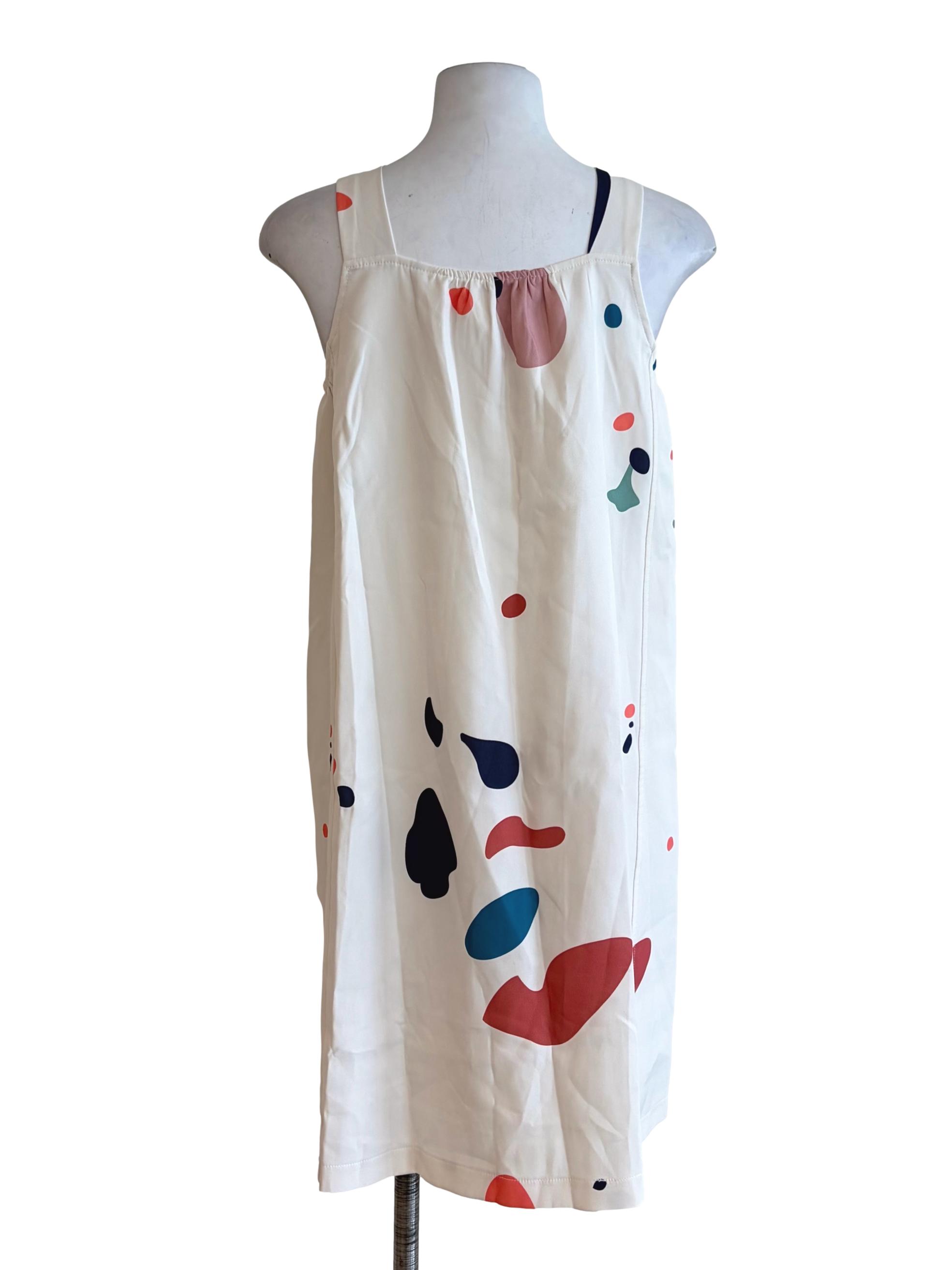 Dove White Colourful Abstract Blobs Sleeveless Dress