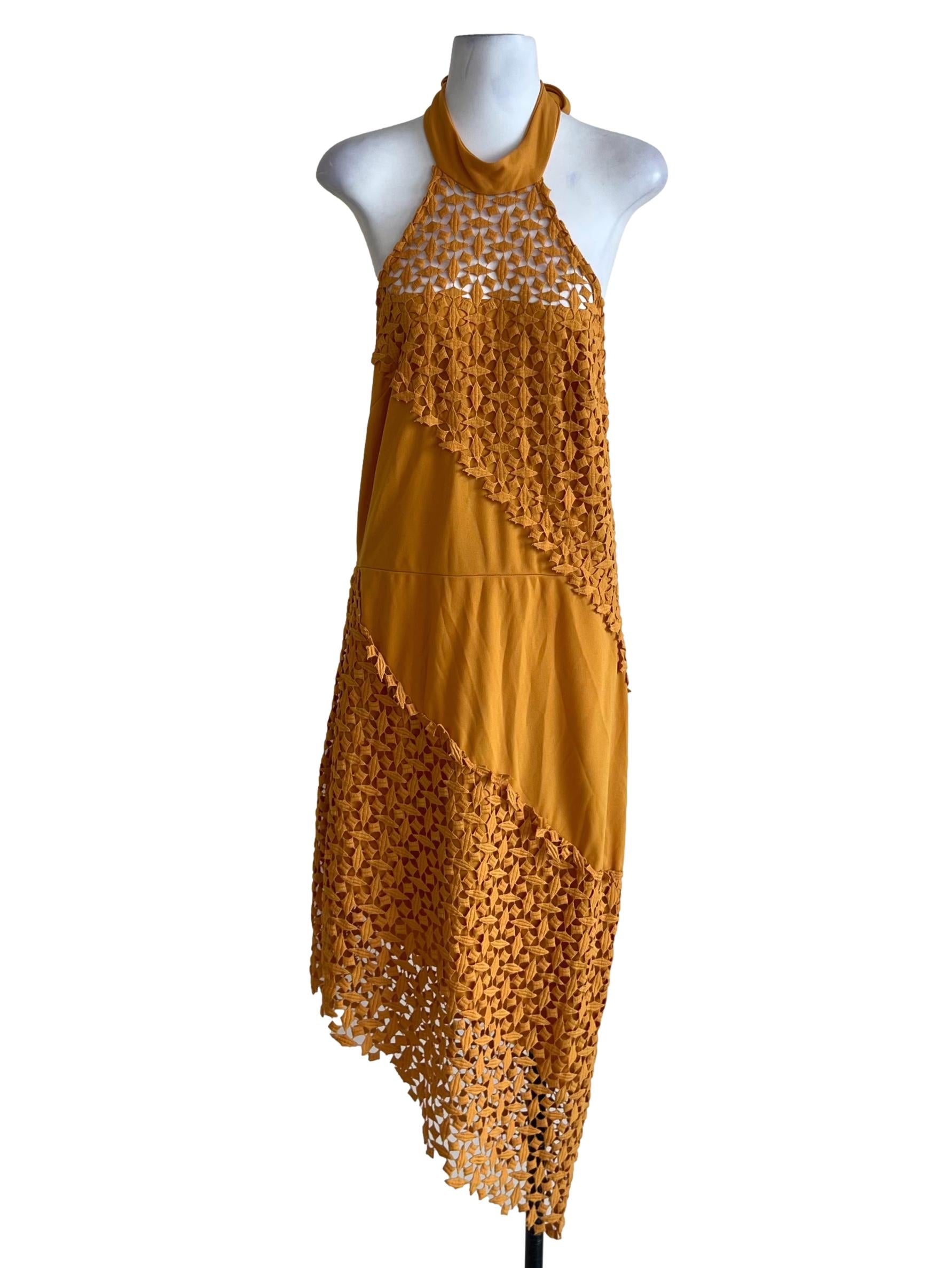 Fire Yellow Halter Collar A-Line Dress