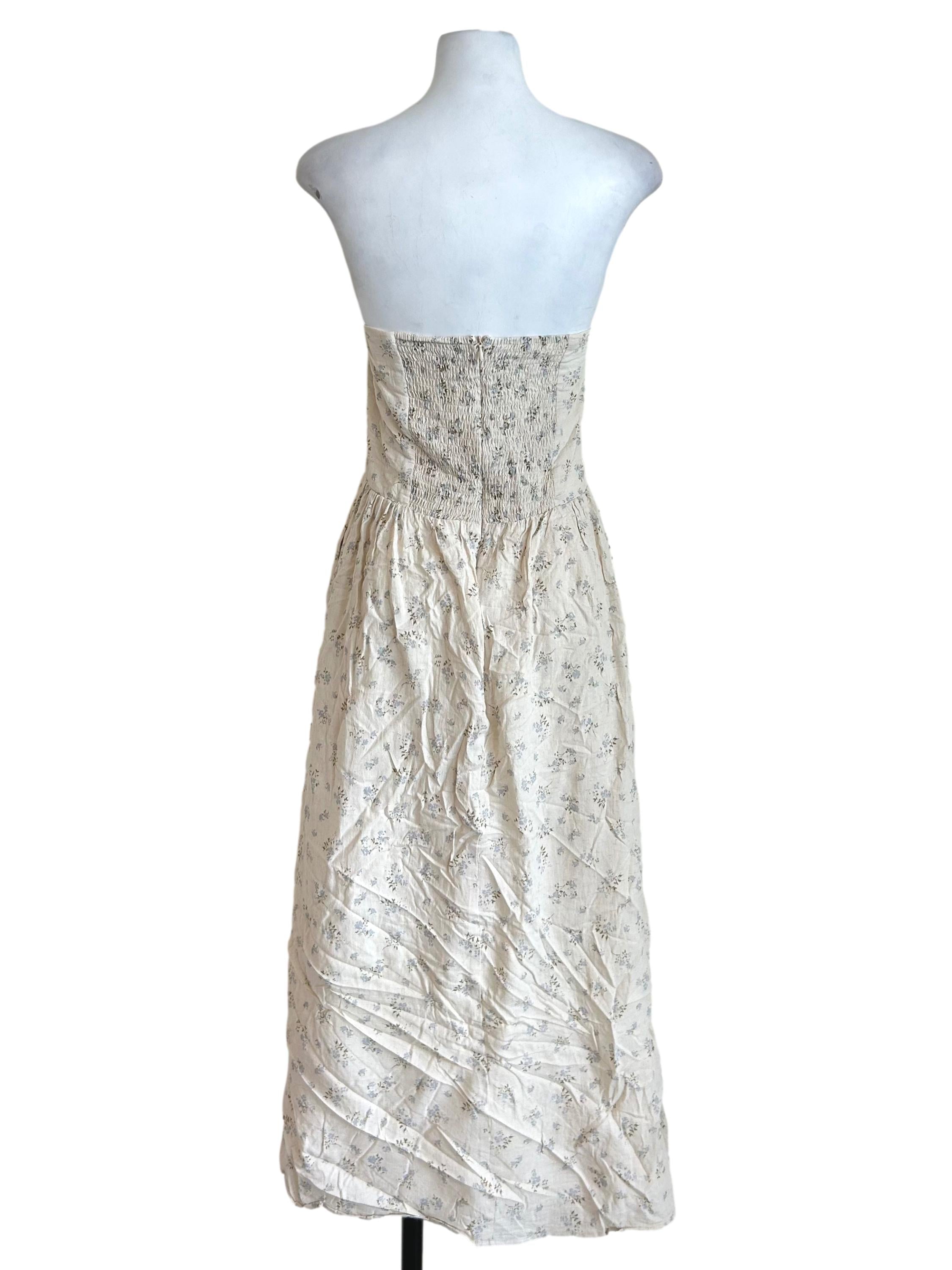 Cream Floral Strapless Maxi Dress