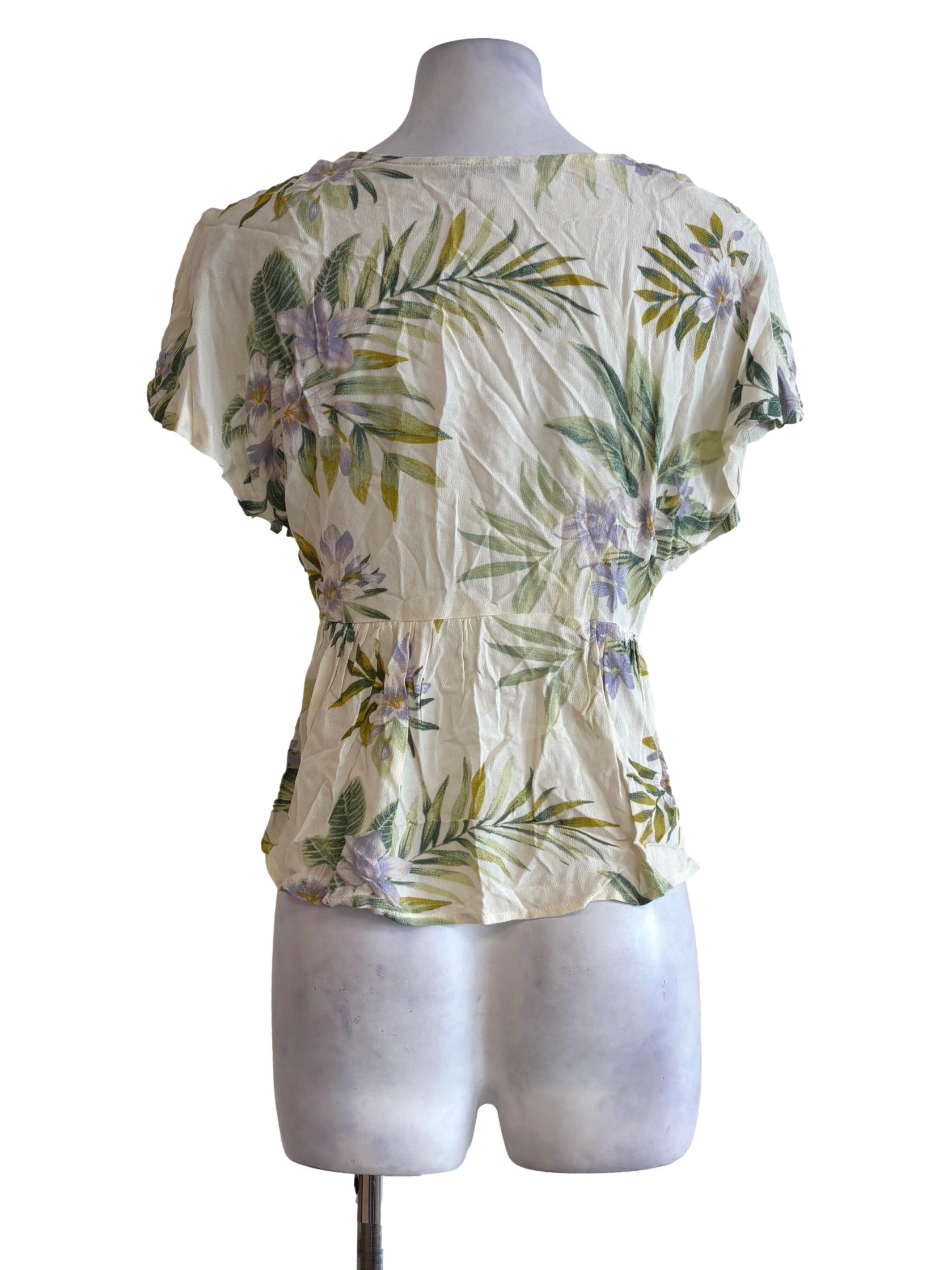 Cornsilk Floral Front Tie Crop Top