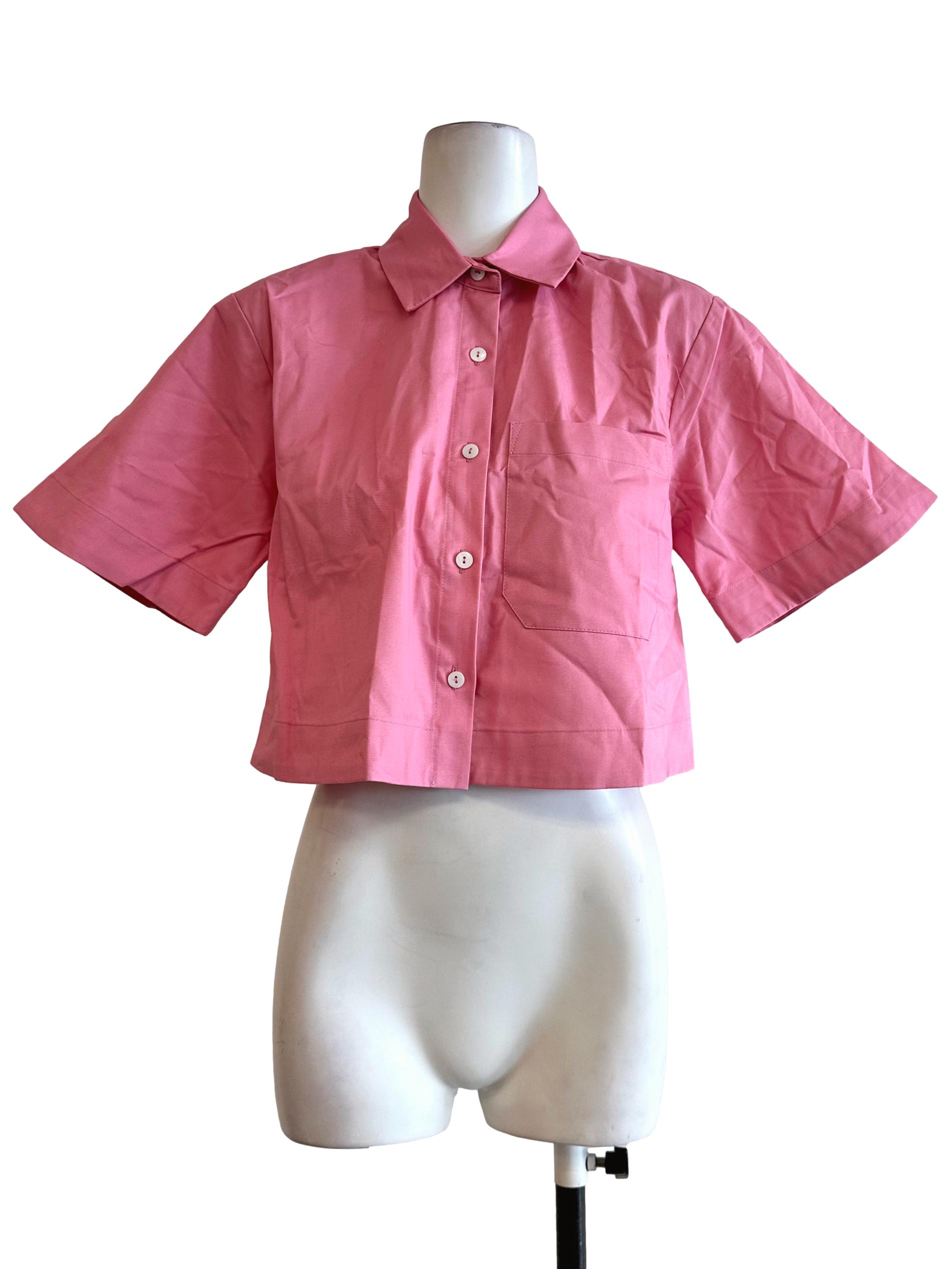 Punch Pink Collar Button Top LB
