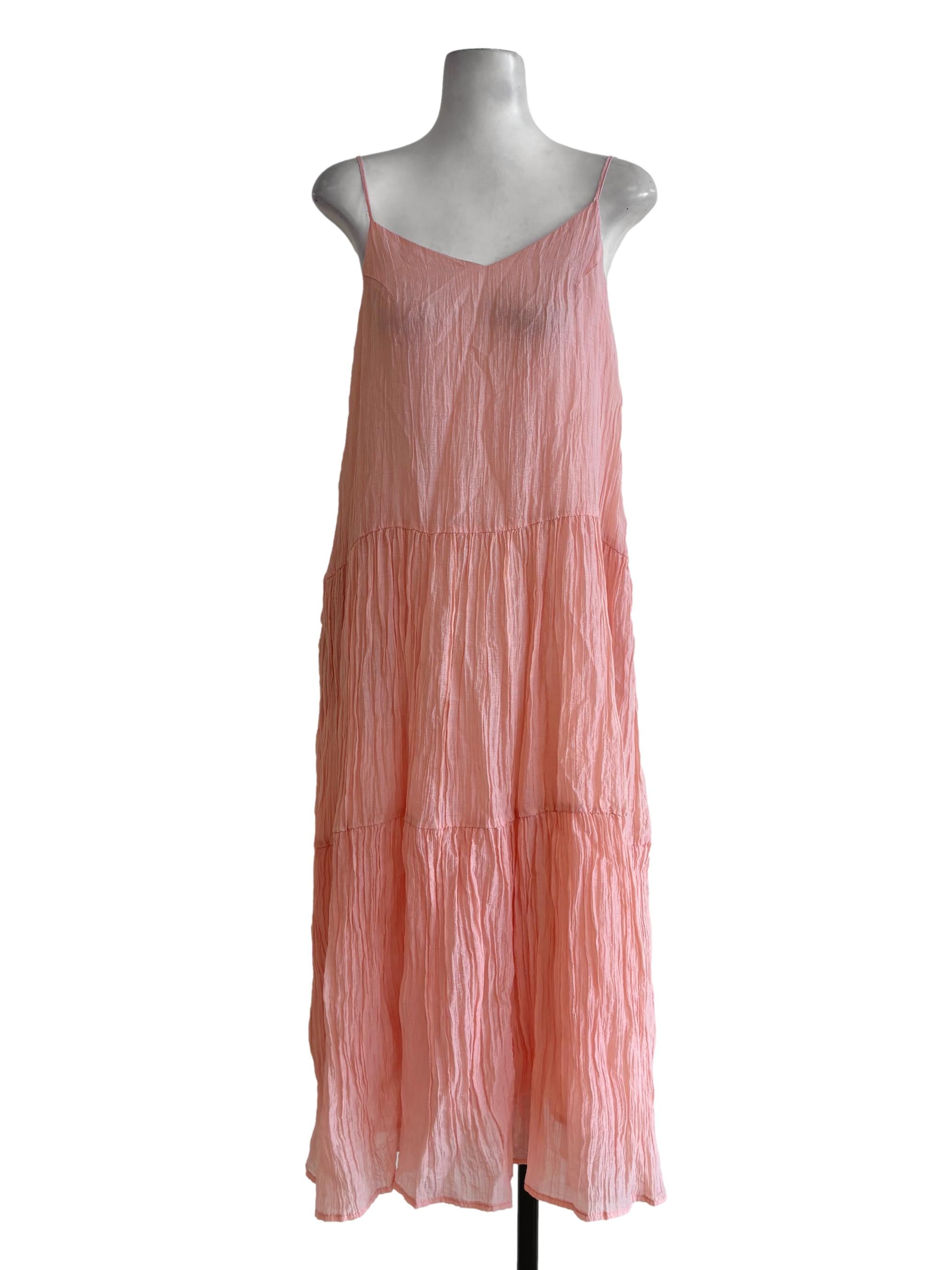 Peach Pink Wrinkled Cotton Dress
