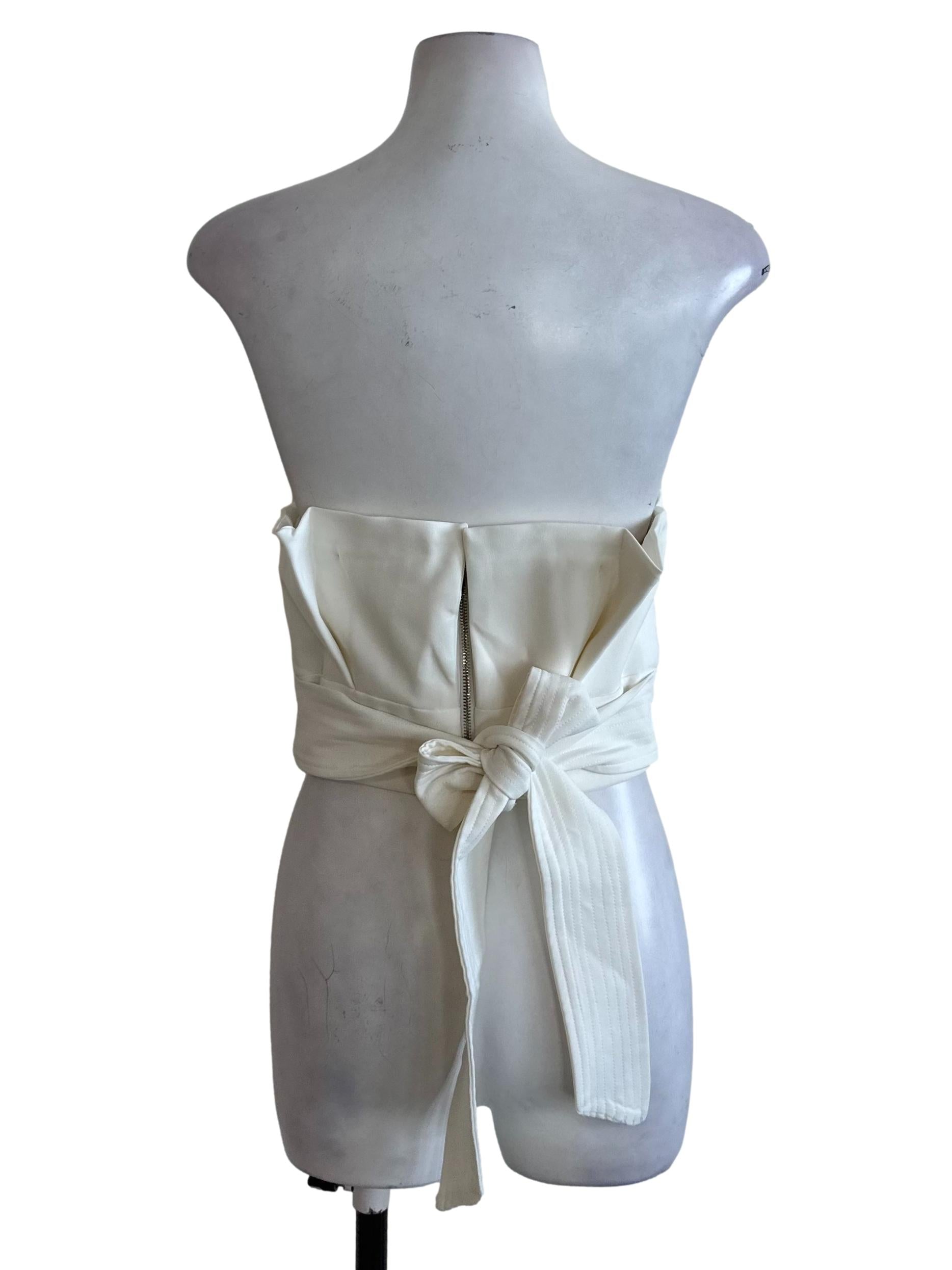 Pearl White Box Pleated Back Tie Tube Top