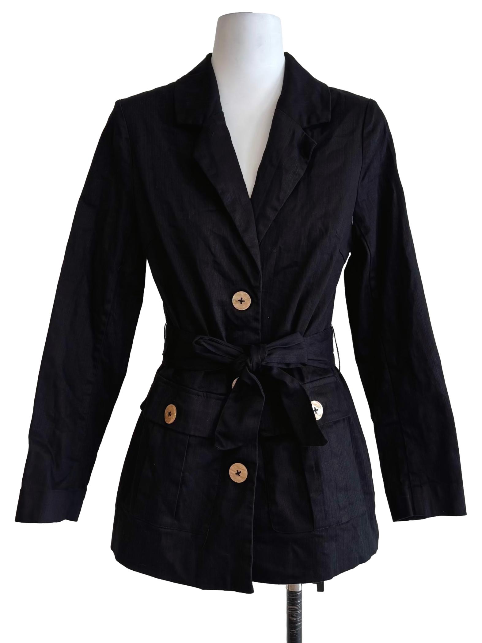 Ink Black Linen Buttoned Blazer
