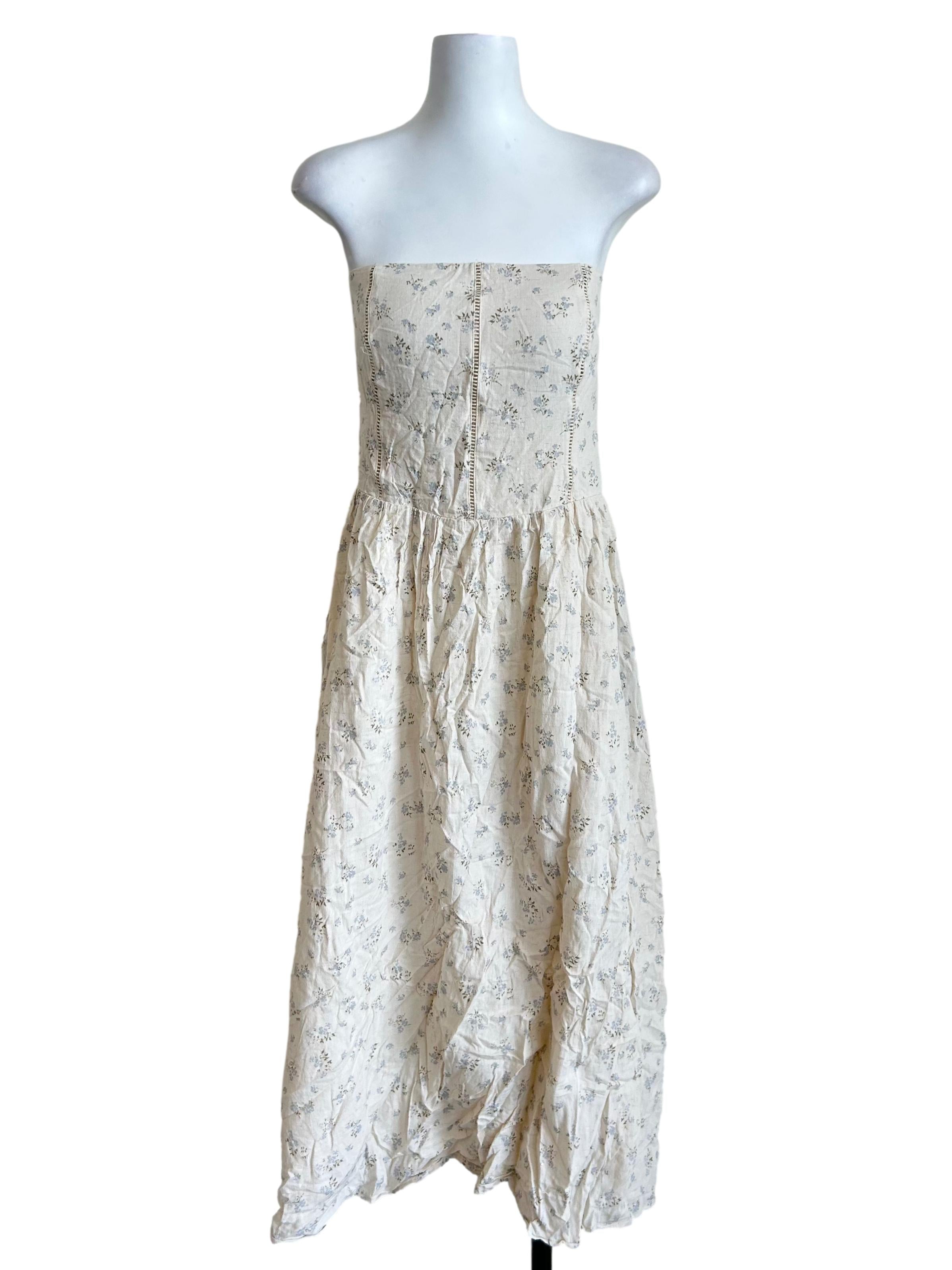 Cream Floral Strapless Maxi Dress