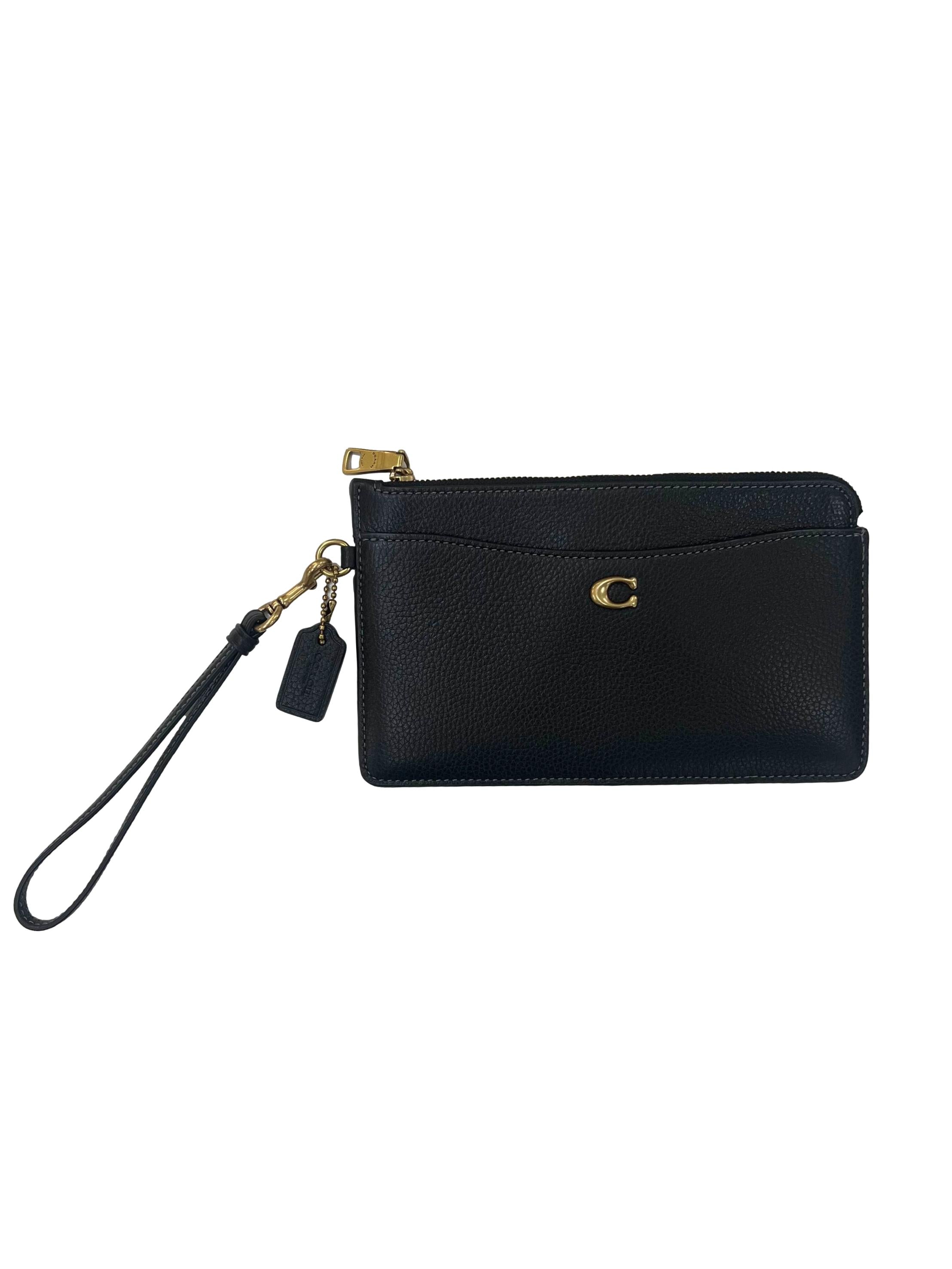 Black Leather Coach Zip Wristlet Clutch CSN