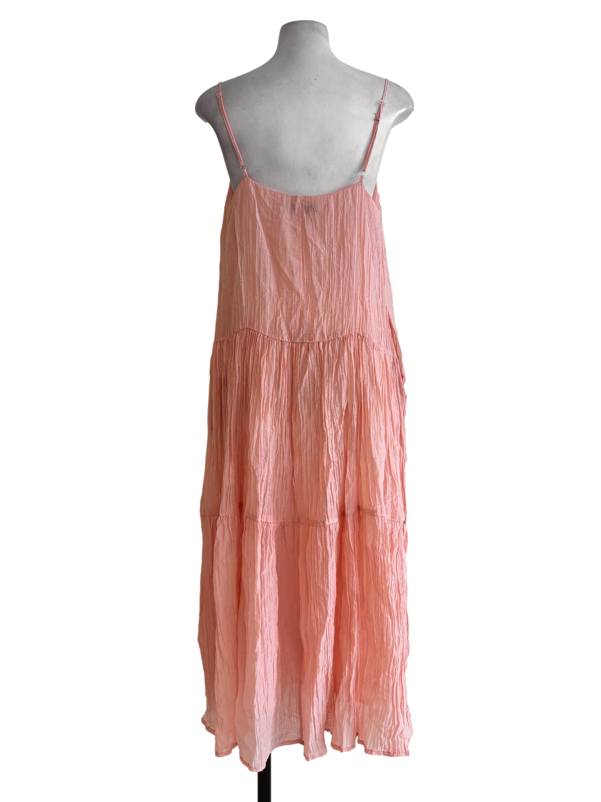 Peach Pink Wrinkled Cotton Dress