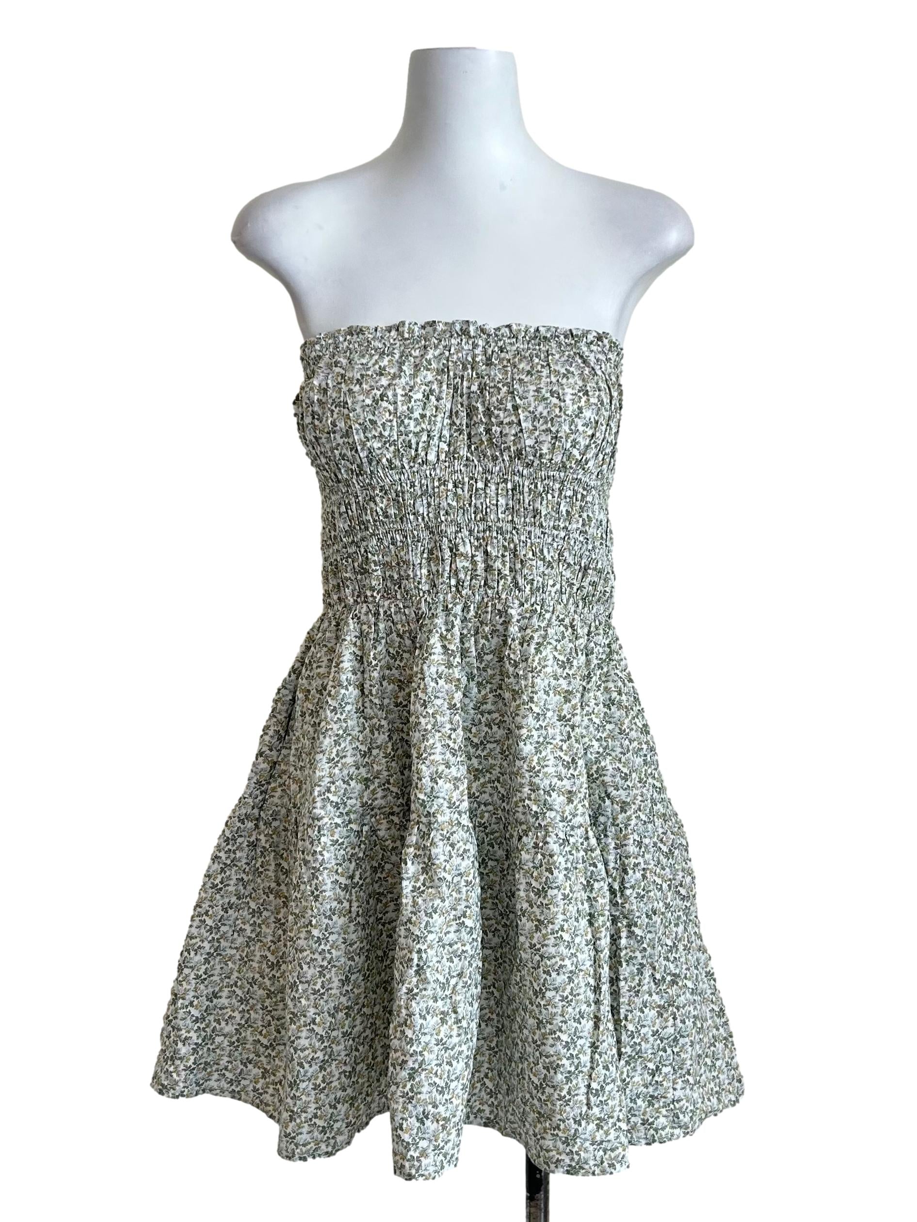 Green Floral Smocked Tiered Dress