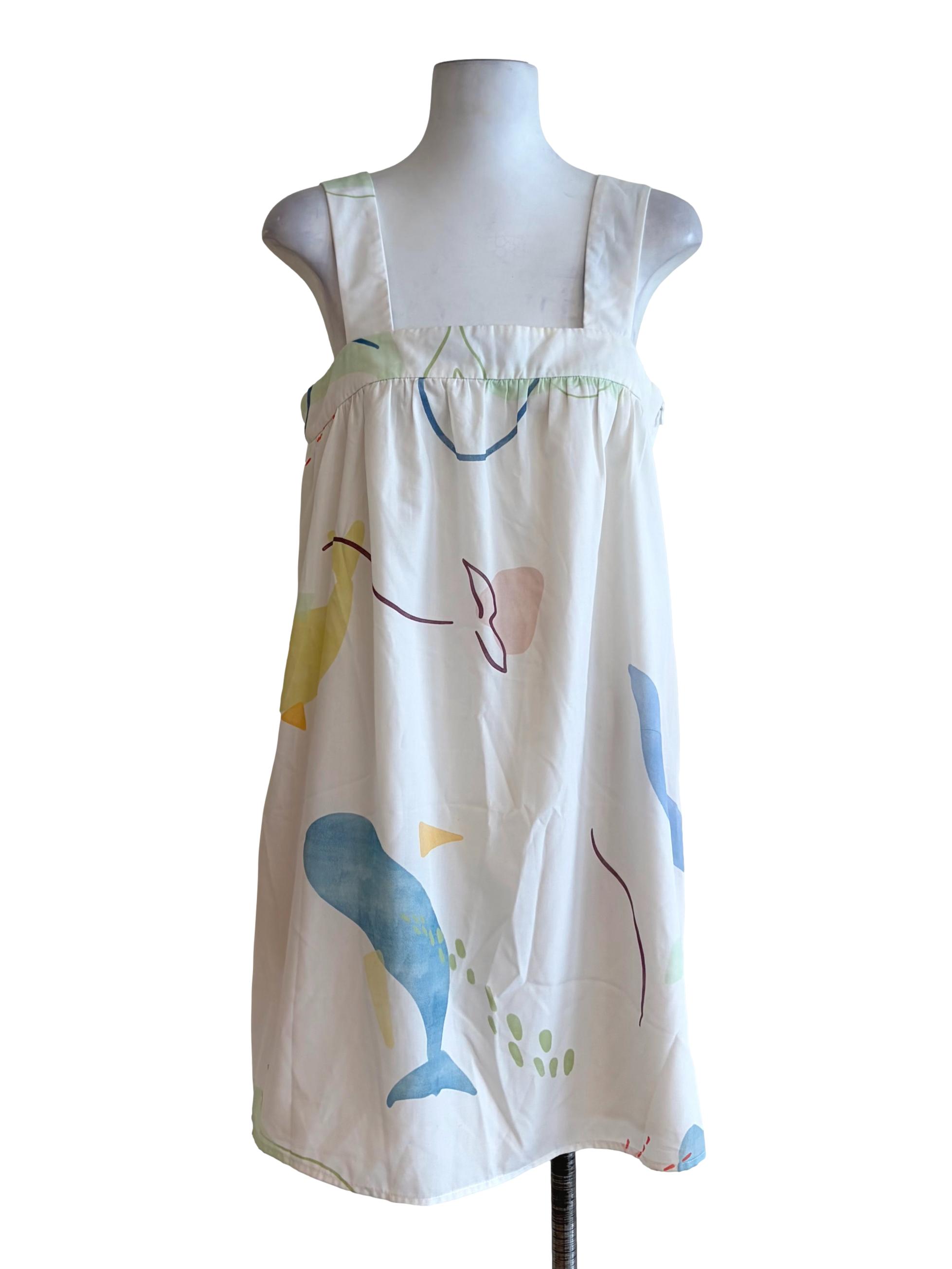 Ivory White Colourful Brushstroke Print Dress LB