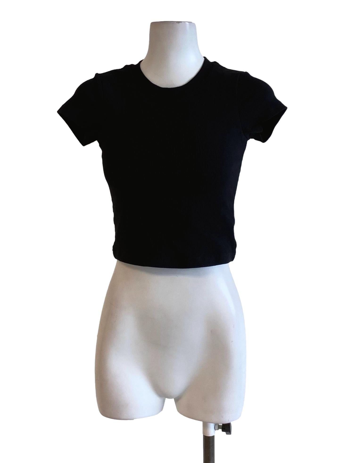 Rich Black Round Neck Knitted Cropped Shirt