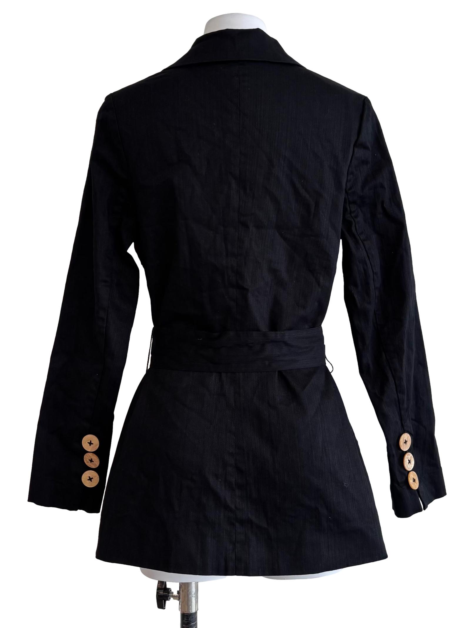 Ink Black Linen Buttoned Blazer