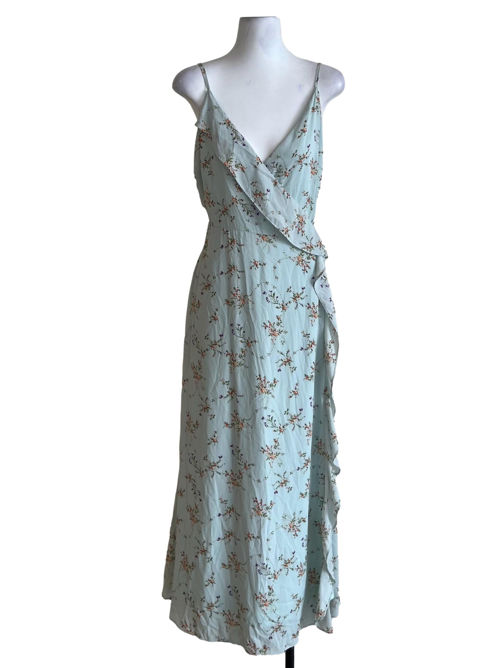 Sky Blue Floral Wrap Dress