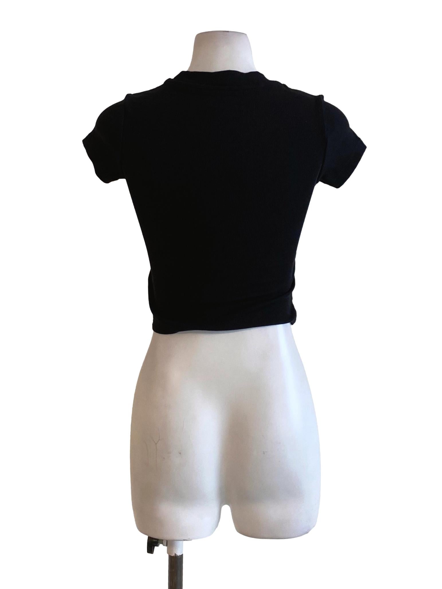 Rich Black Round Neck Knitted Cropped Shirt